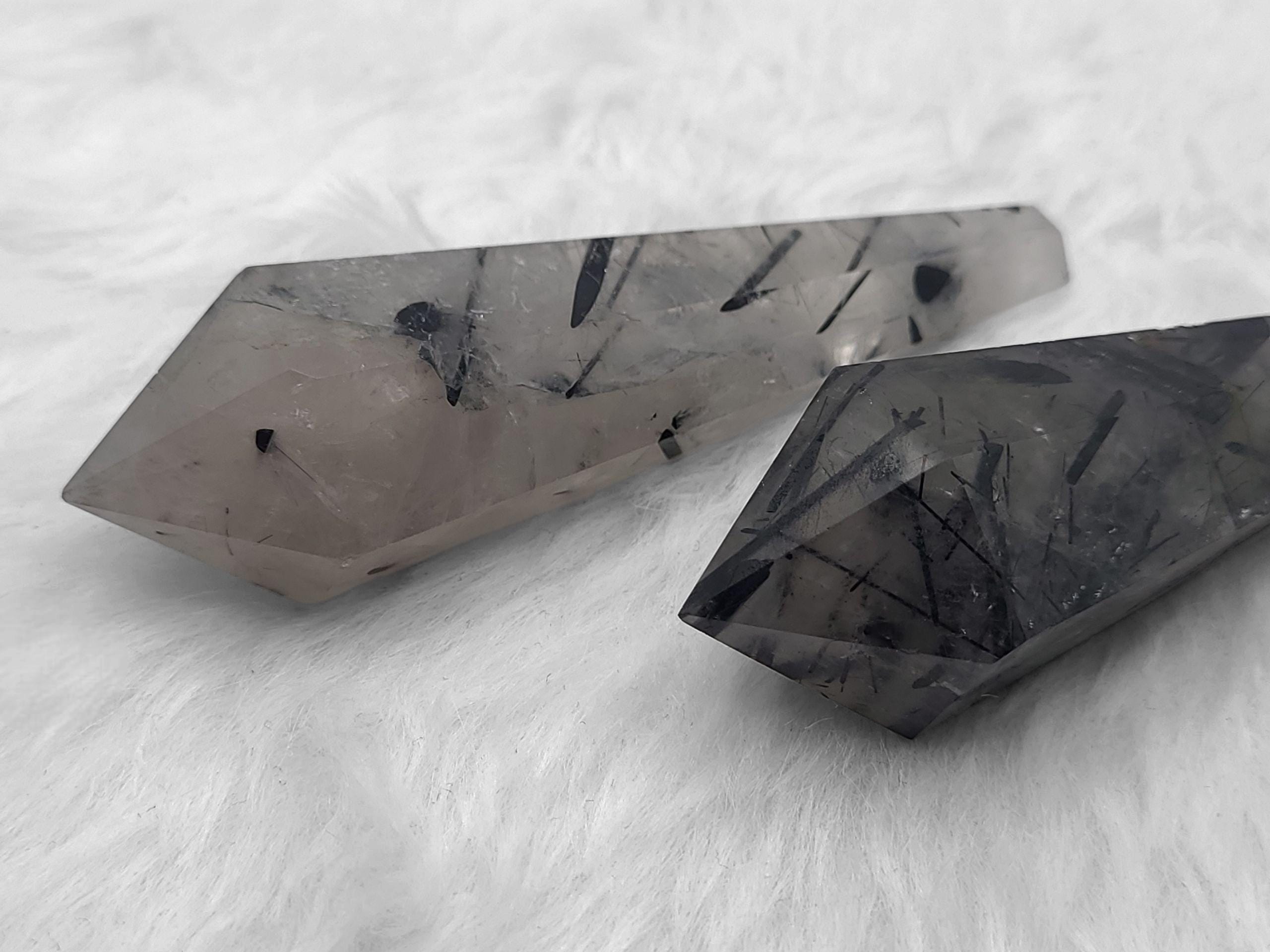 Tourmaline Quartz Crystal Wand  Polished Carved Tool for Meditation