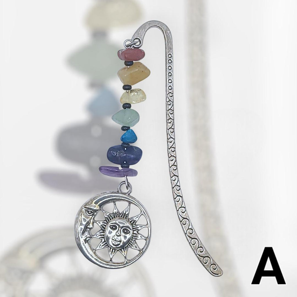 Chakra Crystal Bookmark: Celestial Charm Beaded Metal Hook - Witchy Gift