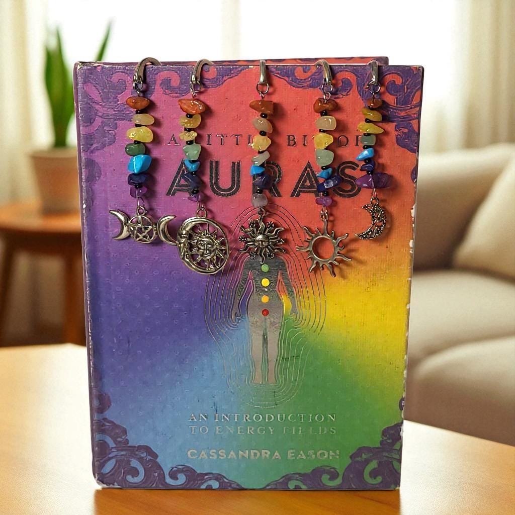 Chakra Crystal Bookmark: Celestial Charm Beaded Metal Hook - Witchy Gift