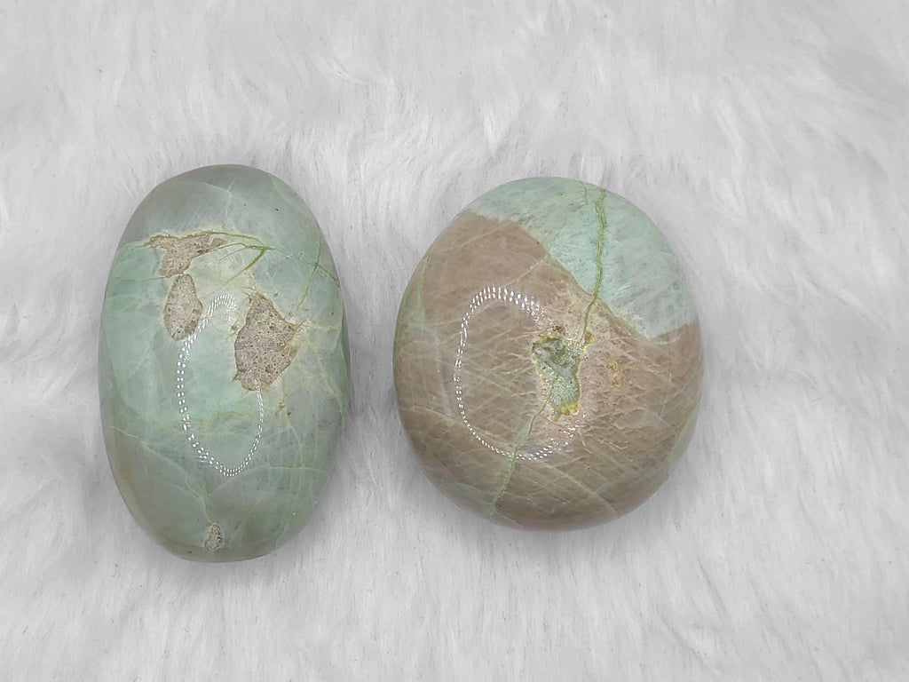 Green Moonstone Palm Stone: Polished Crystal for Emotional Healing