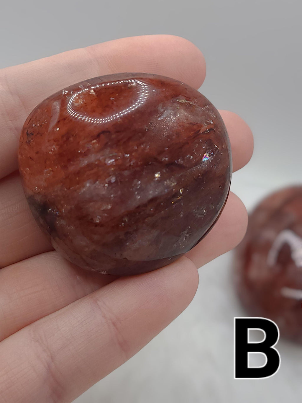Fire Quartz Palm Stone: Grounding Hematite & Clear Quartz Crystal