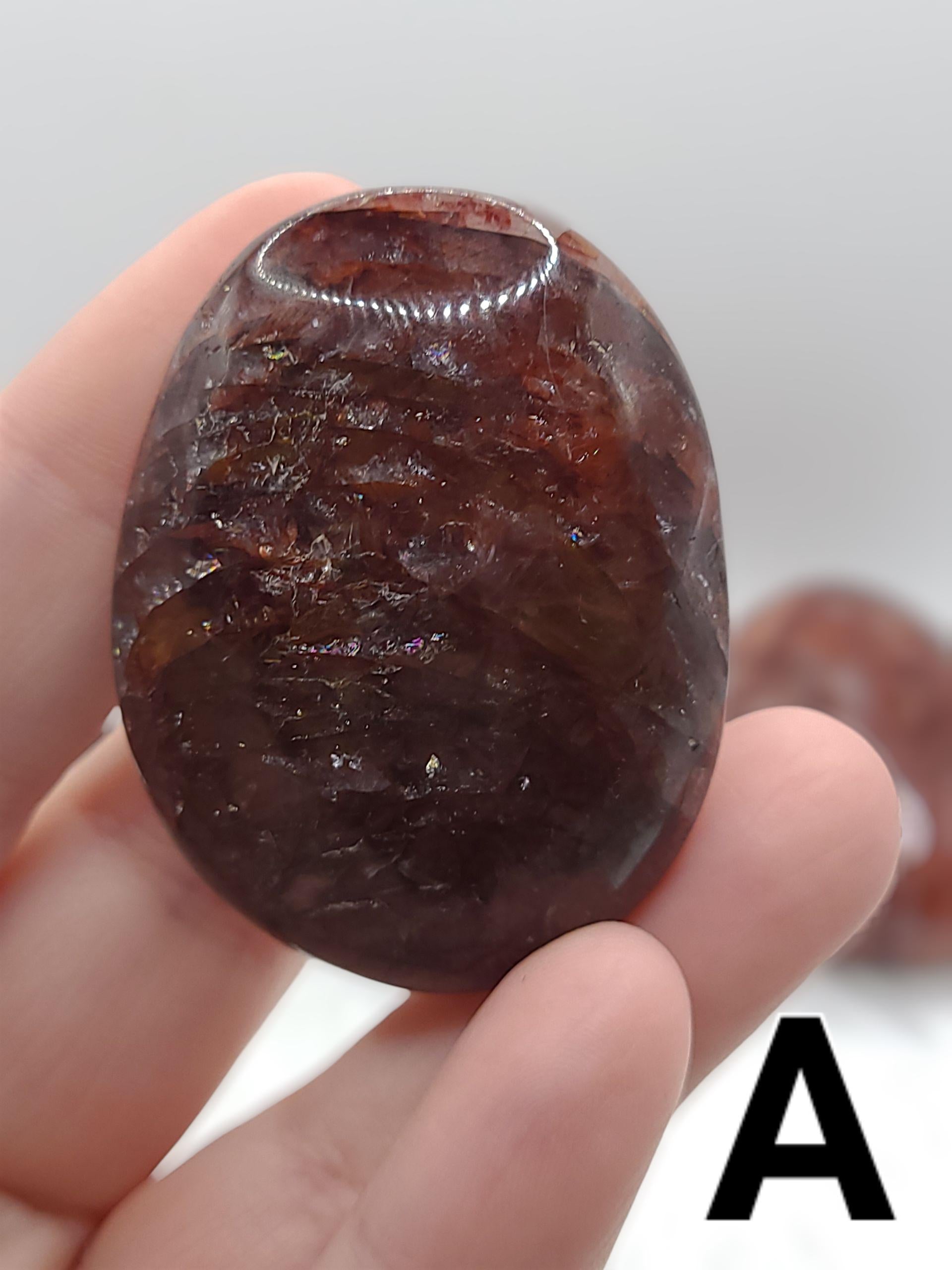 Fire Quartz Palm Stone: Grounding Hematite & Clear Quartz Crystal