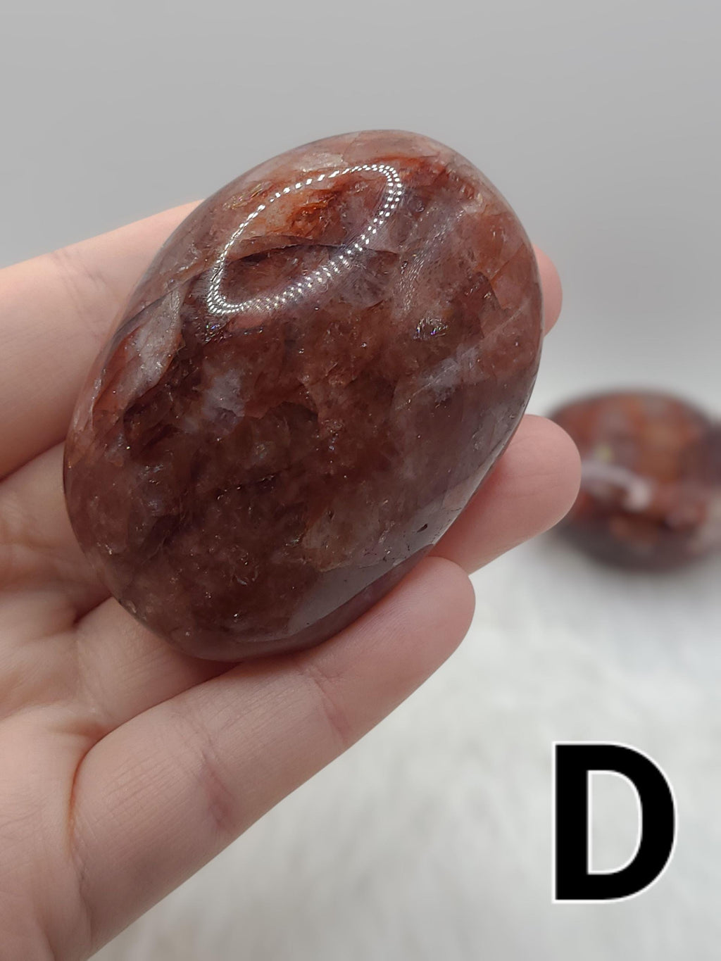 Fire Quartz Palm Stone: Grounding Hematite & Clear Quartz Crystal