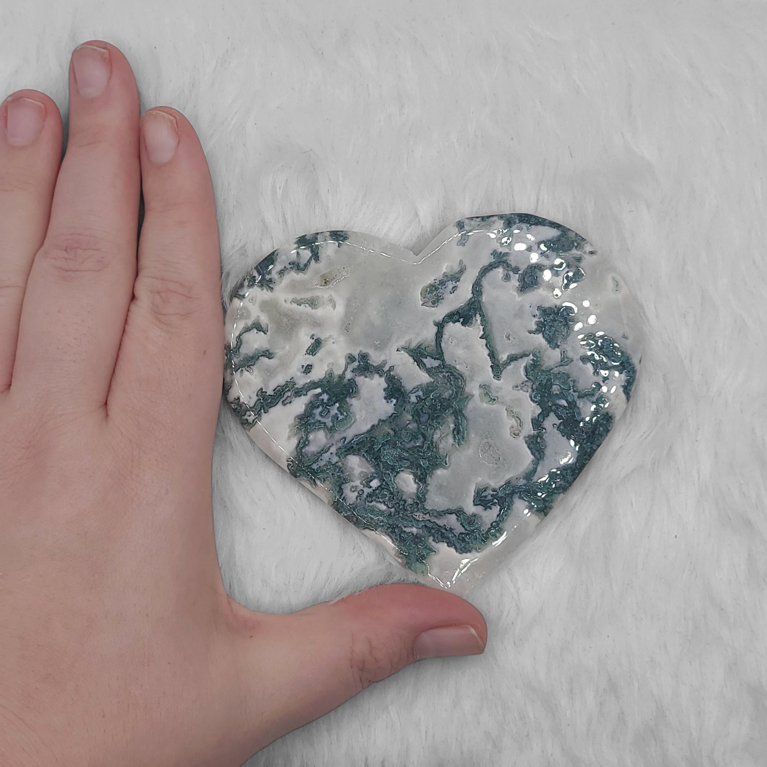 Moss Agate Heart Slab: Polished Crystal Altar Decor (3.80" x 4.05")