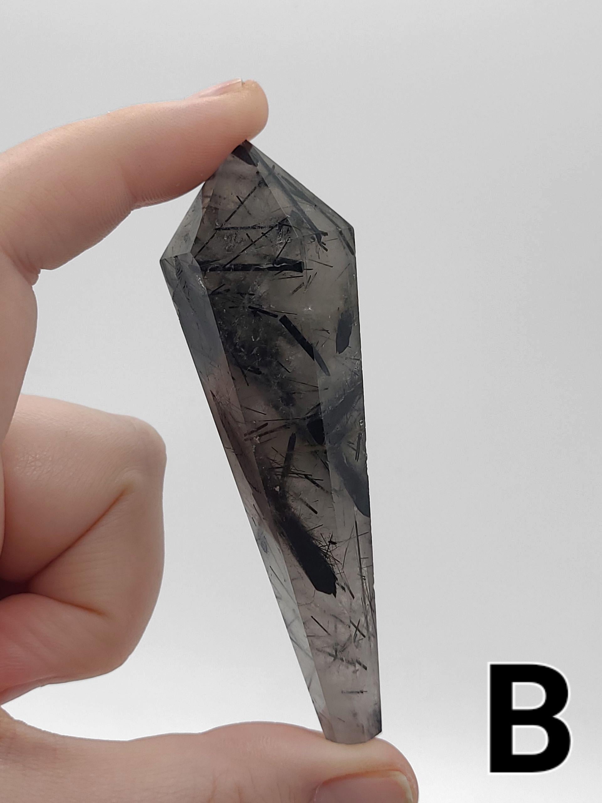 Tourmaline Quartz Crystal Wand  Polished Carved Tool for Meditation