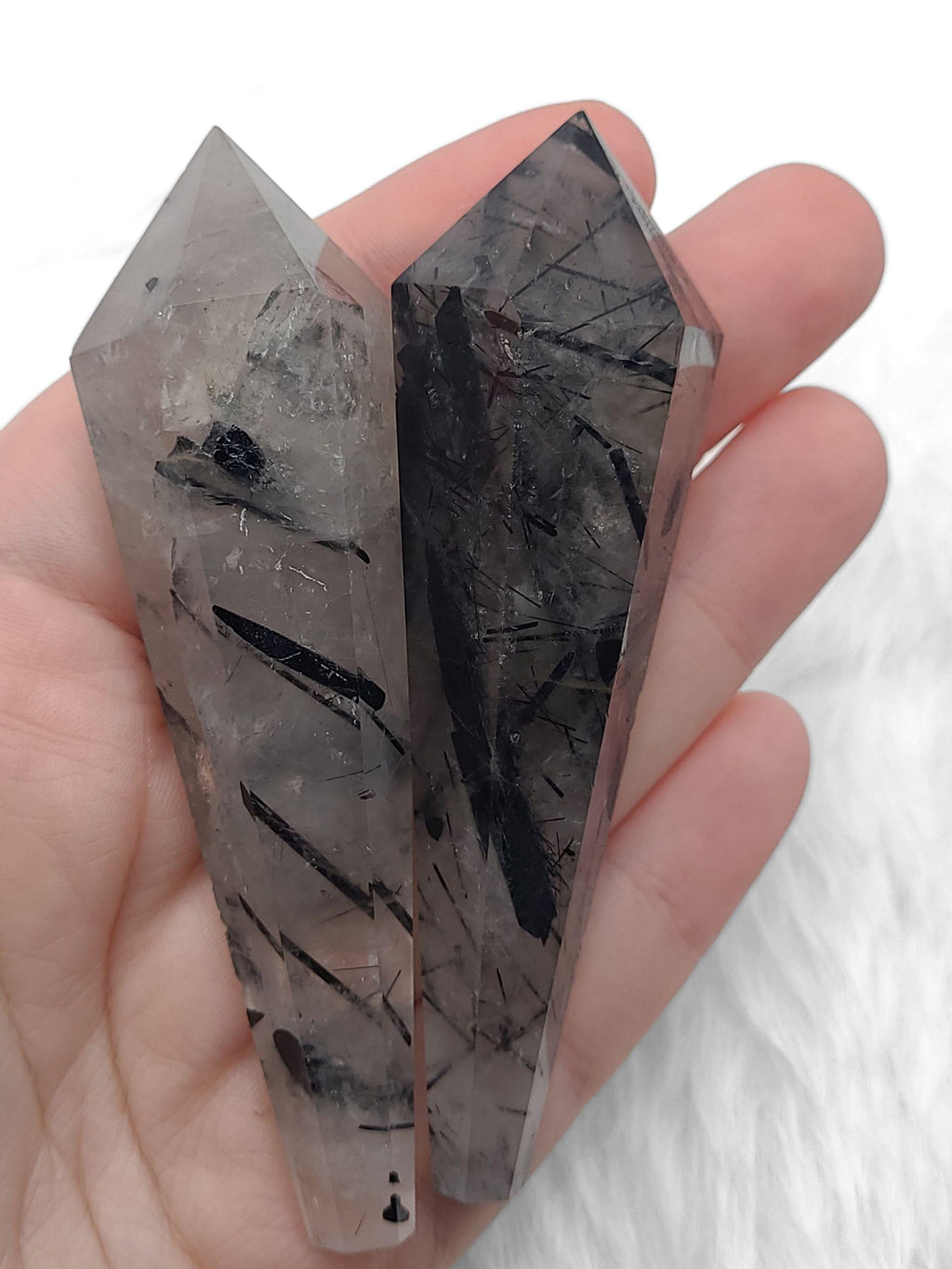 Tourmaline Quartz Crystal Wand  Polished Carved Tool for Meditation