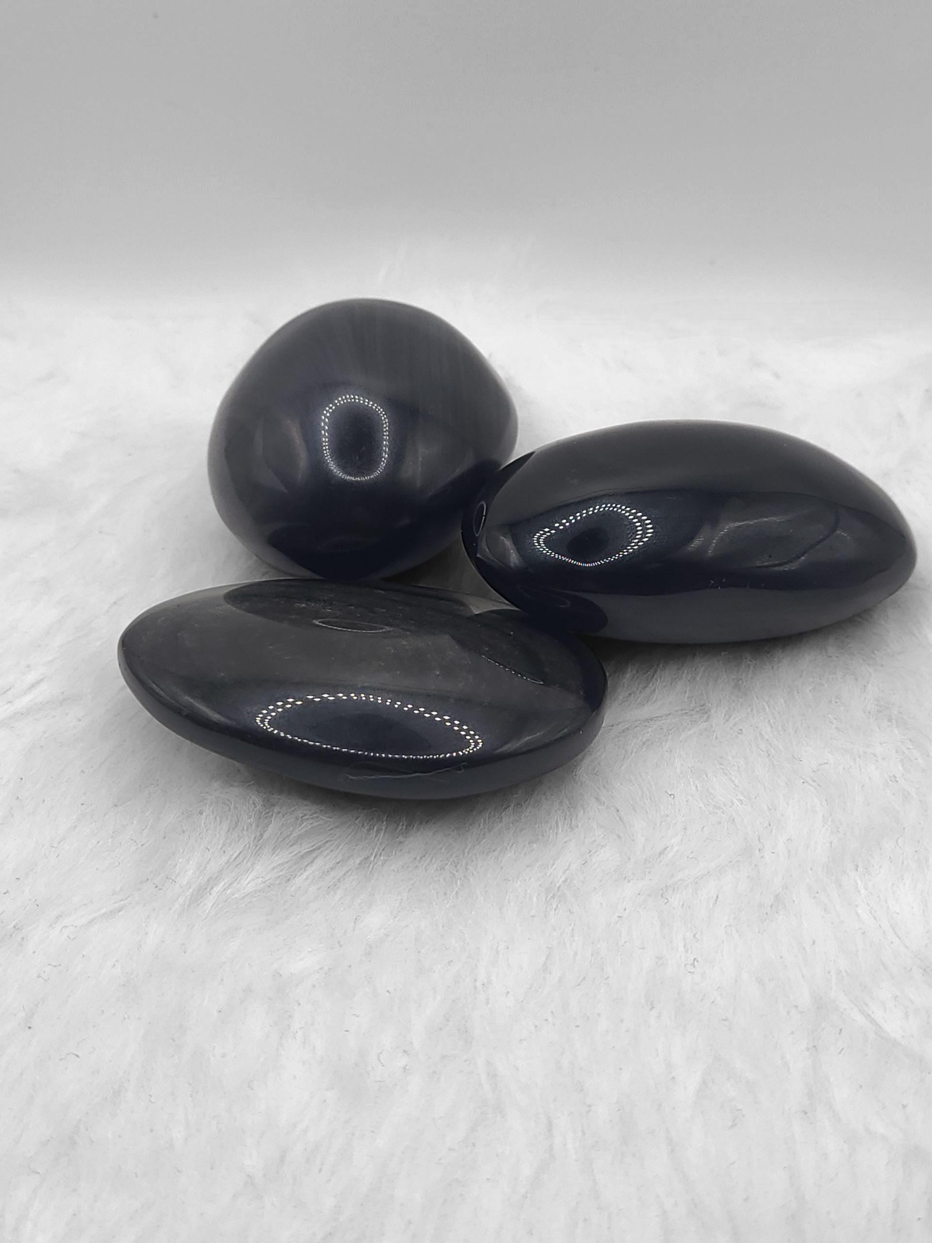 Rainbow Obsidian Palm Stone: Polished Black Grounding Crystal