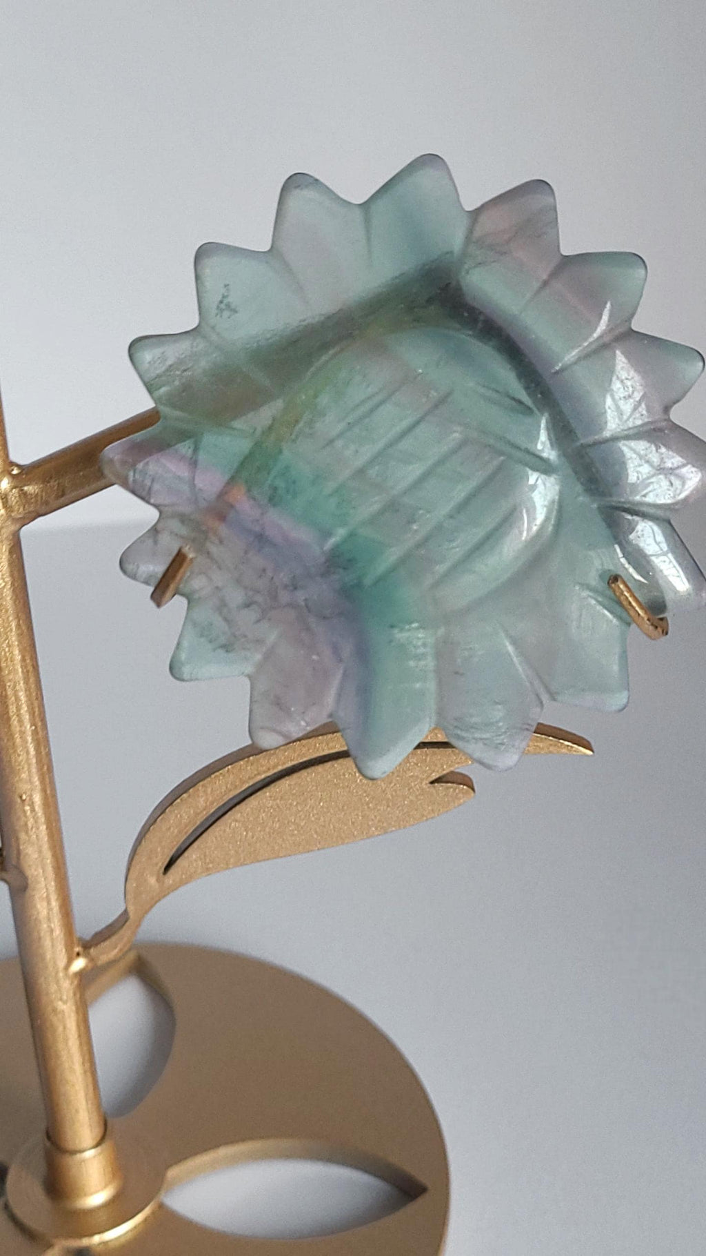Rainbow Fluorite Sunflower Set: Crystal Carving with Display Stand