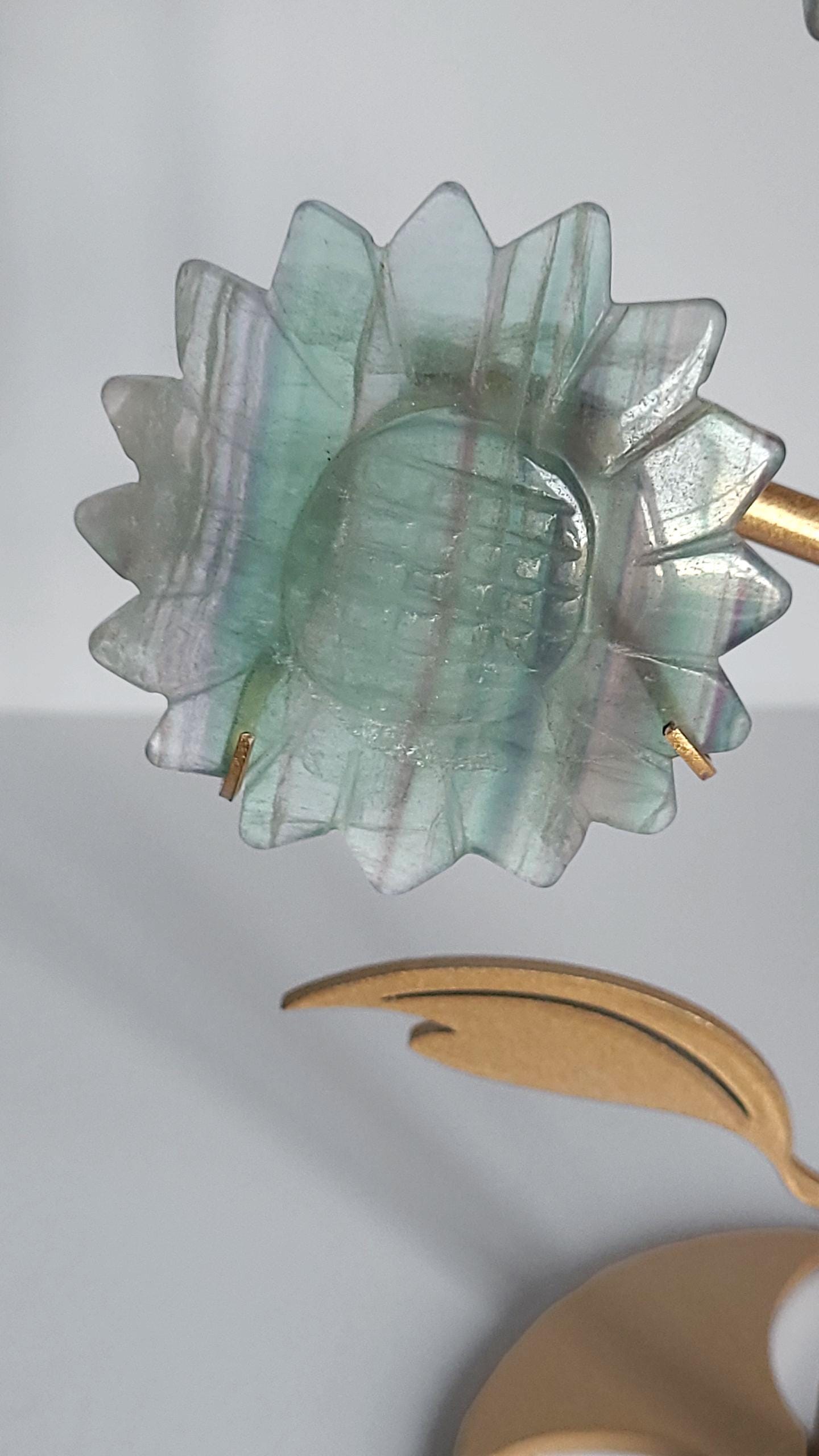 Rainbow Fluorite Sunflower Set: Crystal Carving with Display Stand