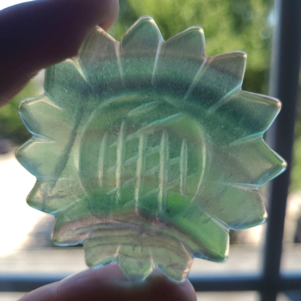 Rainbow Fluorite Sunflower Set: Crystal Carving with Display Stand
