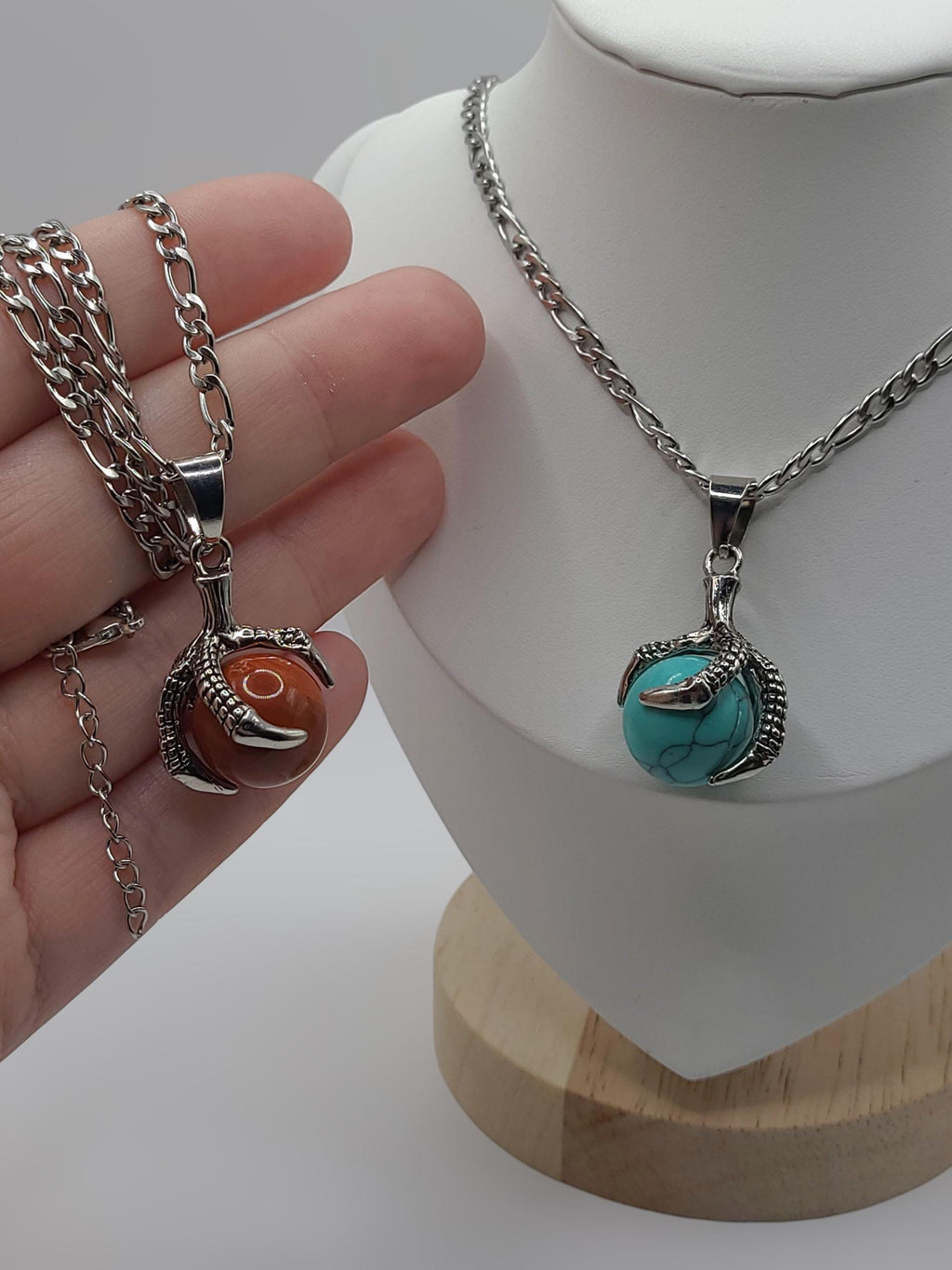 Dragonclaw Charm Necklace - Crystal Ball Necklace - stainless steel chain  Gemstone sphere held by claw