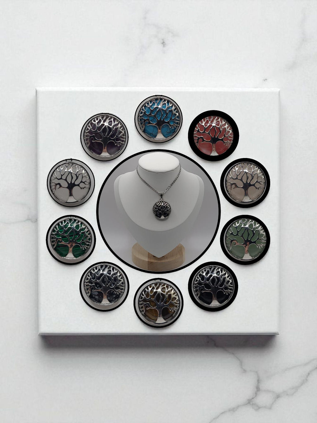 Tree of Life Crystal Necklace: Stainless Steel Chain, handmade in Canada