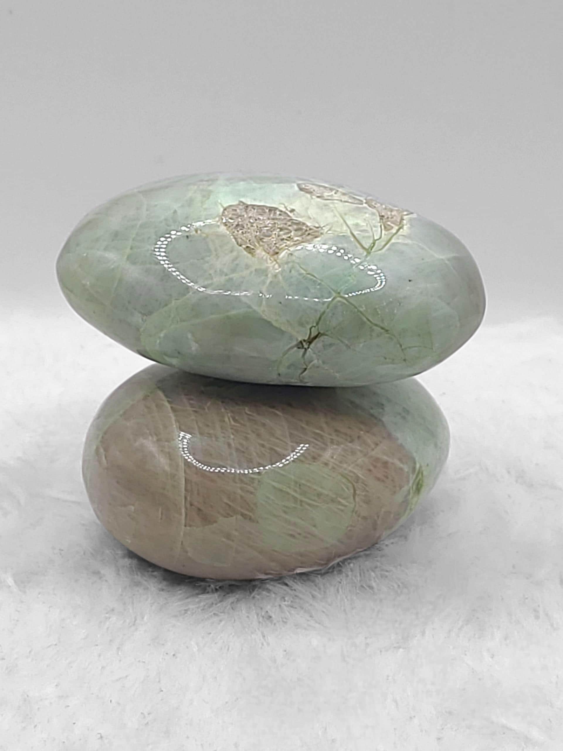 Green Moonstone Palm Stone: Polished Crystal for Emotional Healing