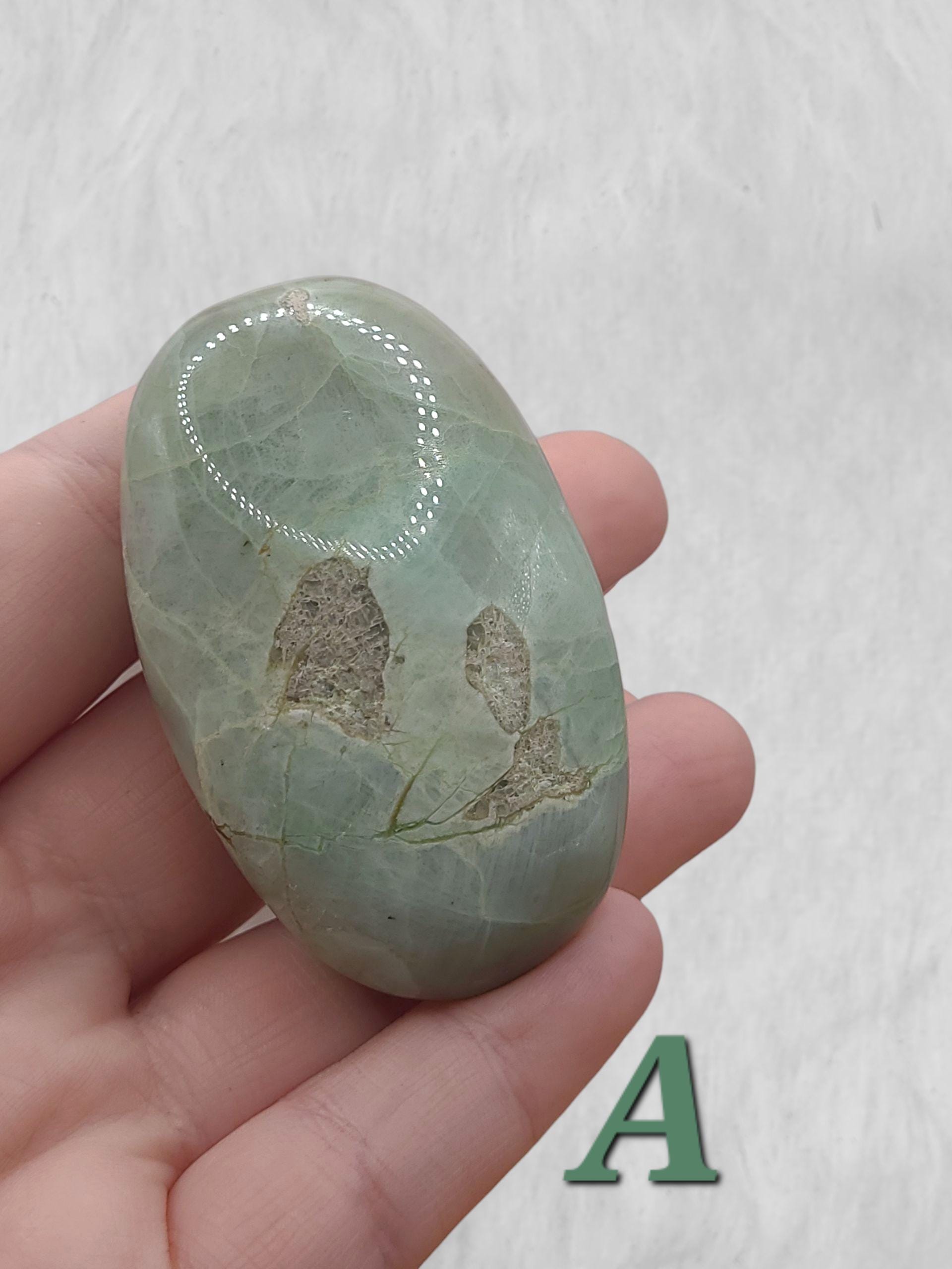 Green Moonstone Palm Stone: Polished Crystal for Emotional Healing