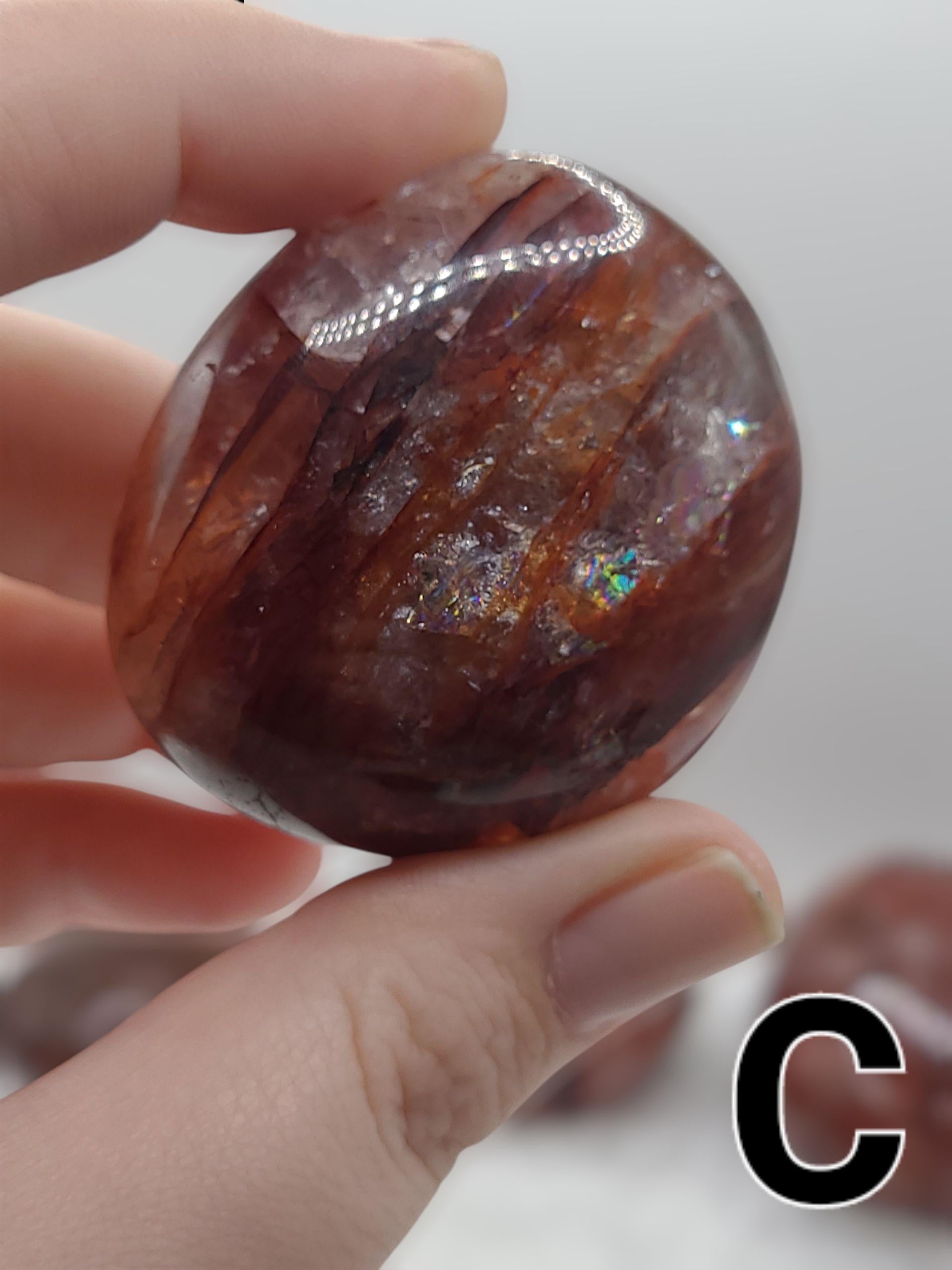 Fire Quartz Palm Stone: Grounding Hematite & Clear Quartz Crystal