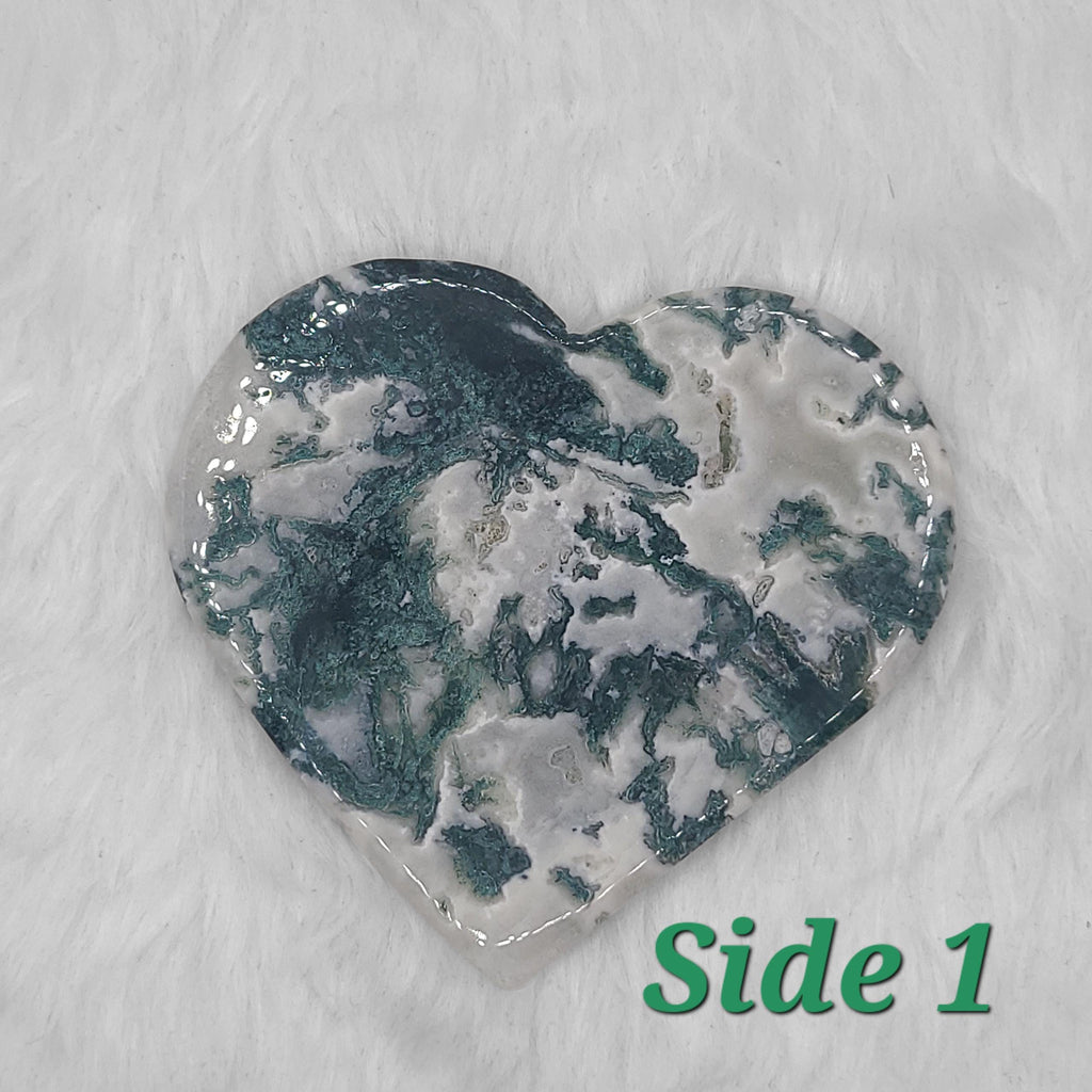 Moss Agate Heart Slab: Polished Crystal Altar Decor (3.80" x 4.05")