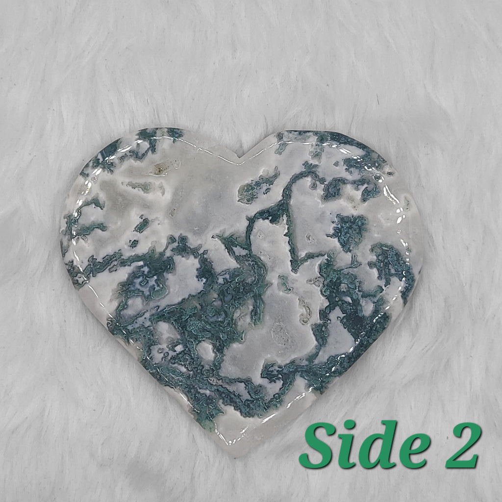 Moss Agate Heart Slab: Polished Crystal Altar Decor (3.80" x 4.05")