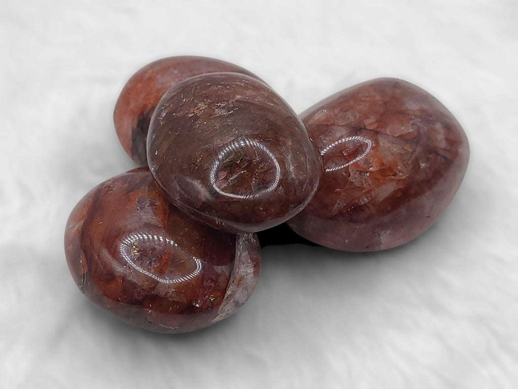 Fire Quartz Palm Stone: Grounding Hematite & Clear Quartz Crystal