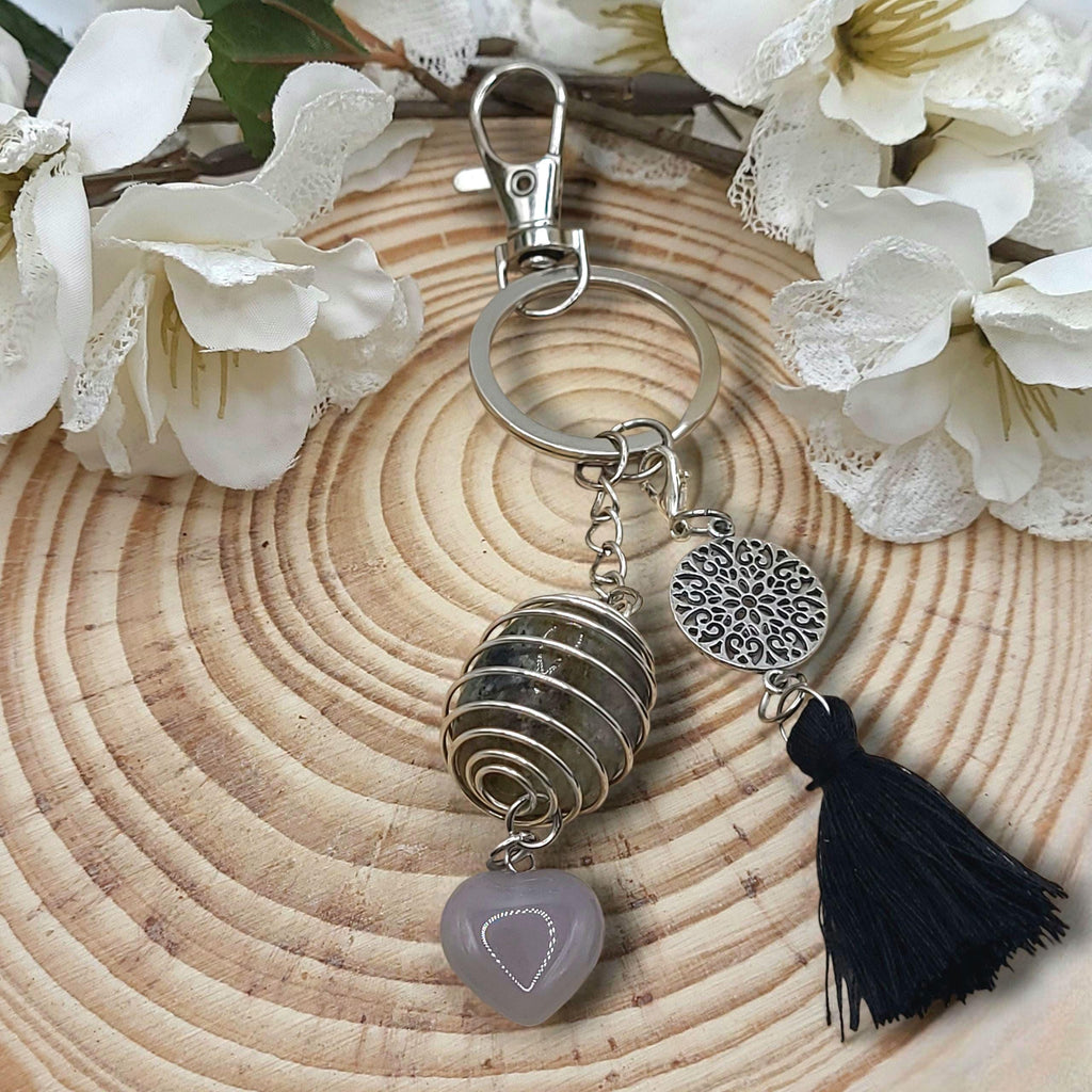 Crystal Cage Keychain: Gemstone Tassel Keyring - Tree of Life Charm
