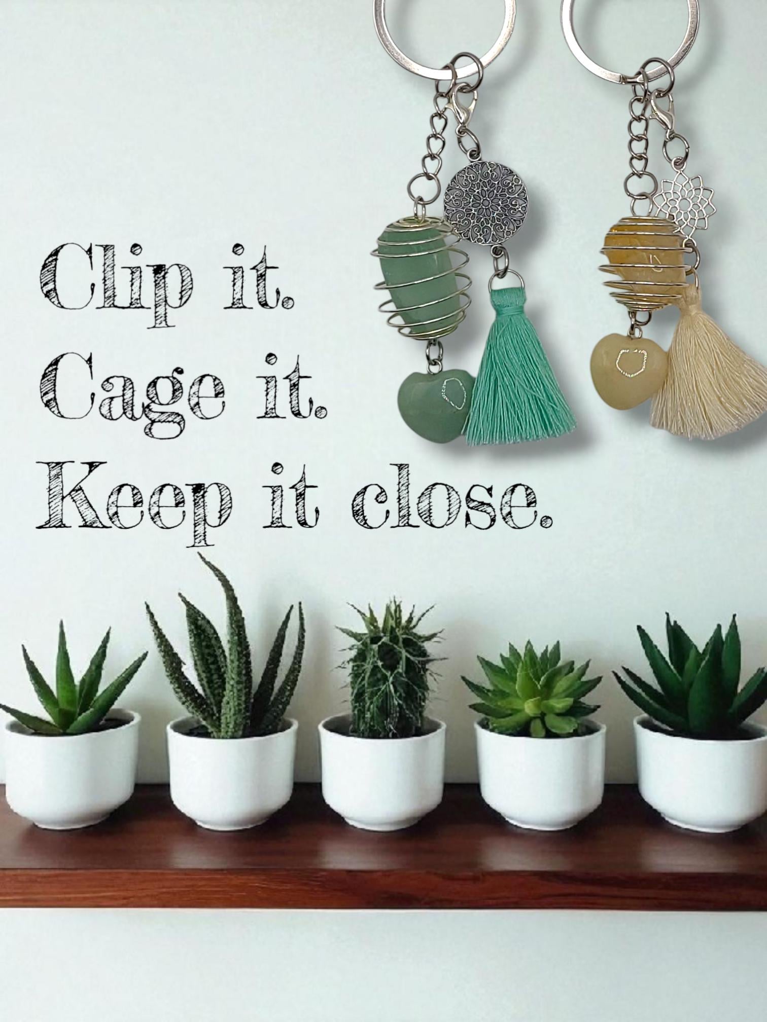 Crystal Cage Keychain: Gemstone Tassel Keyring - Tree of Life Charm