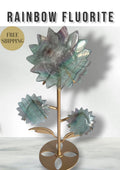 Rainbow Fluorite Sunflower Set: Crystal Carving with Display Stand