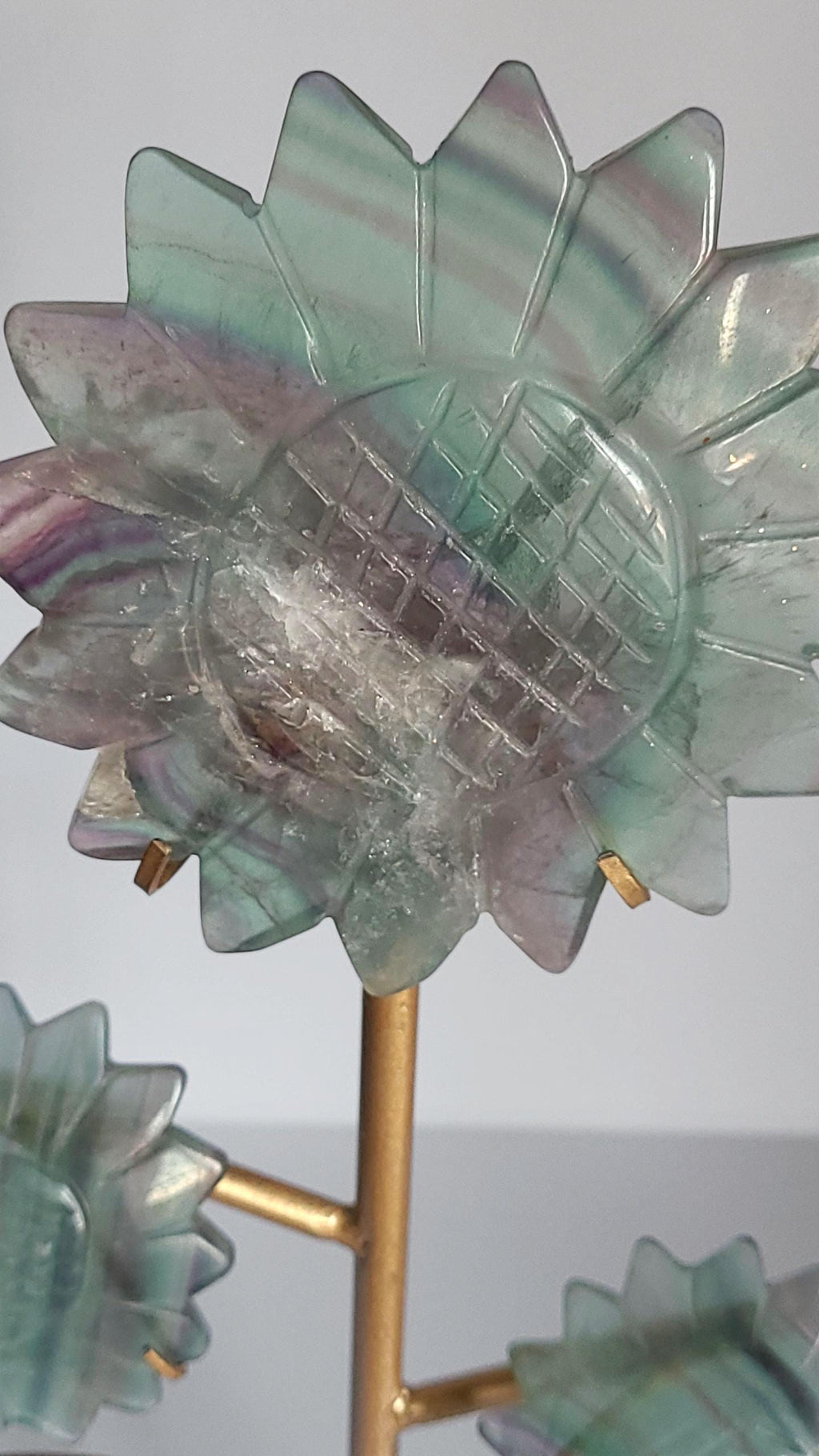 Rainbow Fluorite Sunflower Set: Crystal Carving with Display Stand