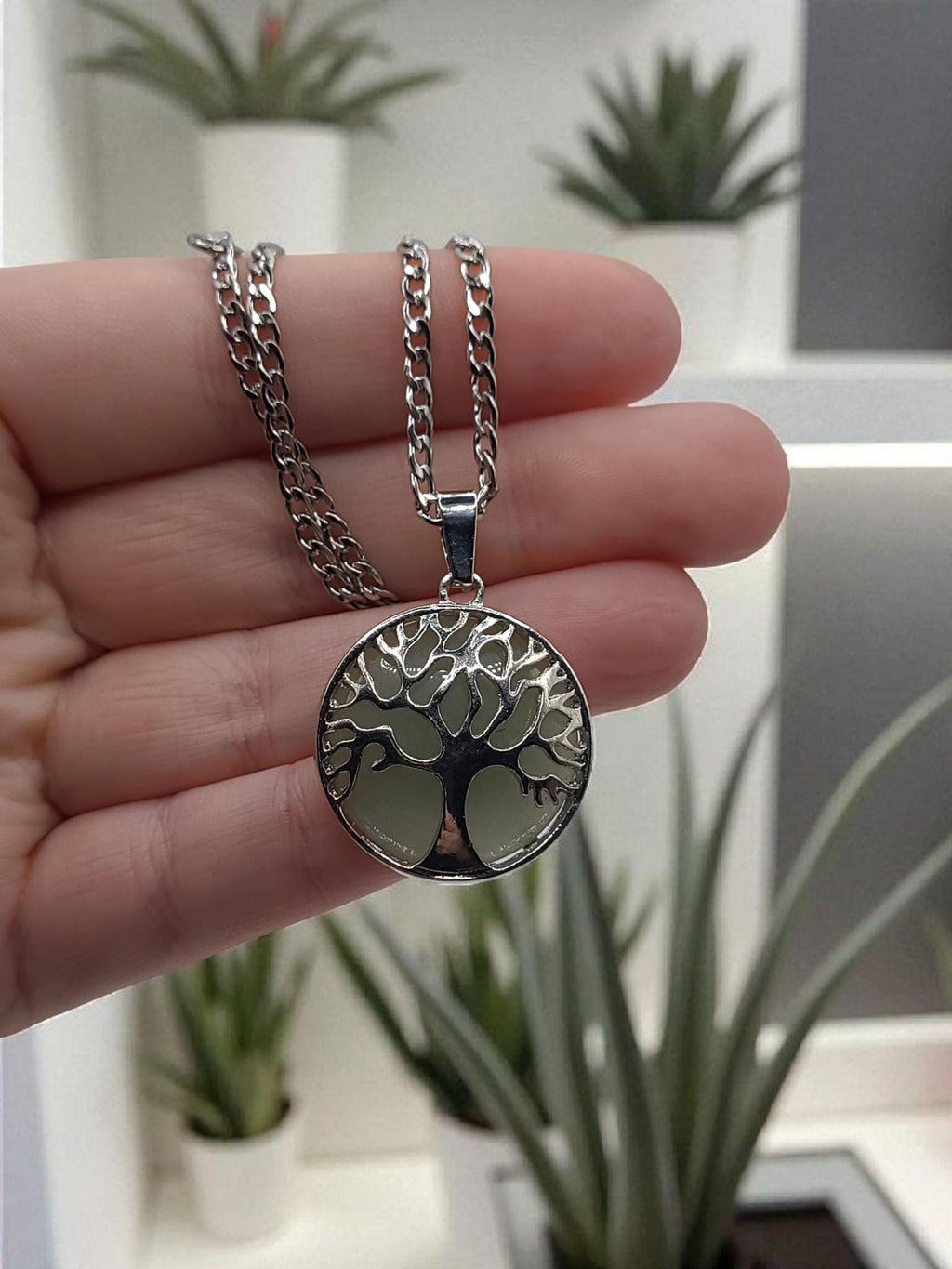 Tree of Life Crystal Necklace: Stainless Steel Chain, handmade in Canada