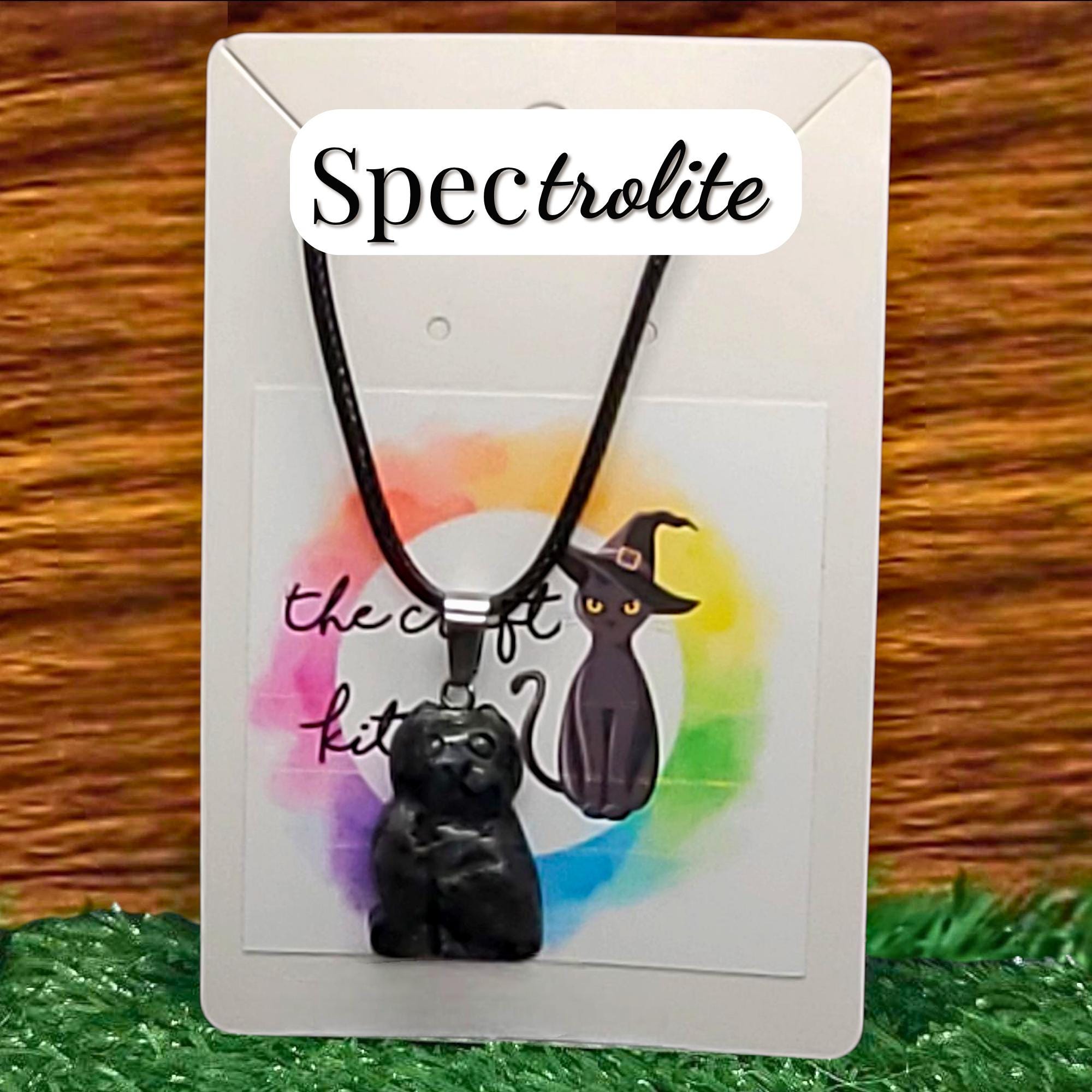 Crystal Cat Necklace: Adjustable Black Cord, Witchy Charm, Cat-lover gift