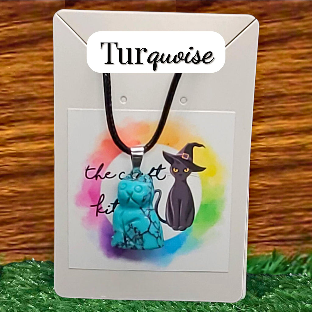 Crystal Cat Necklace: Adjustable Black Cord, Witchy Charm, Cat-lover gift