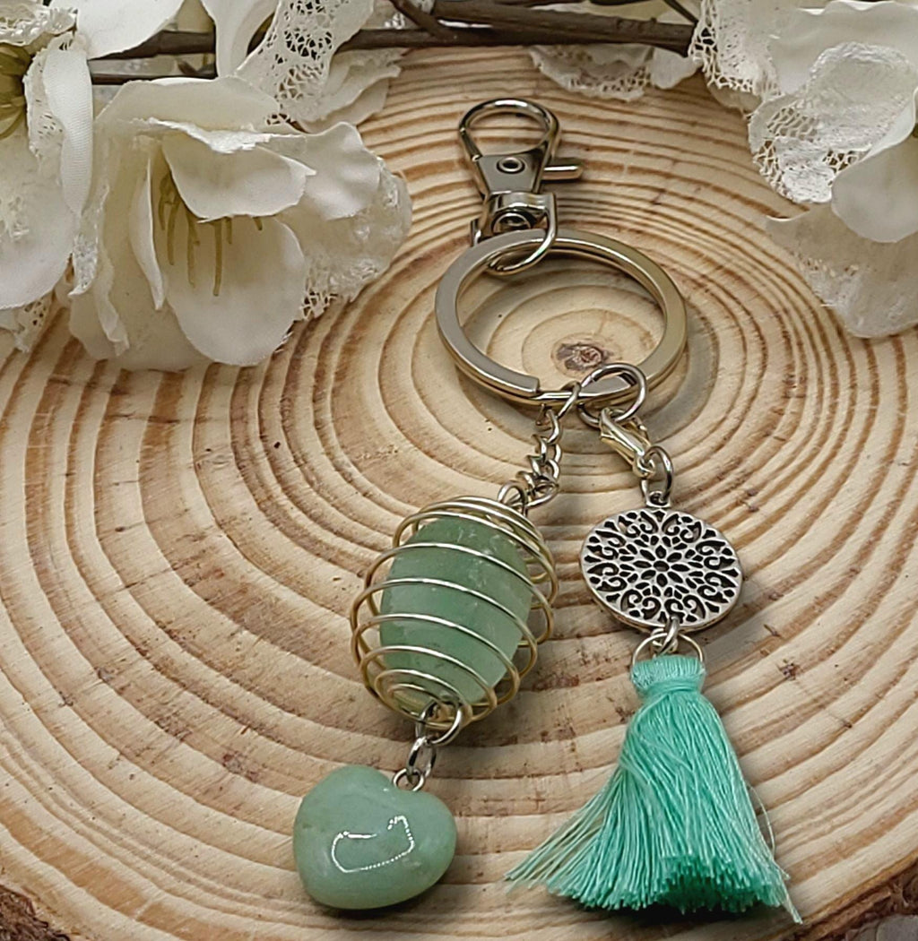 Crystal Cage Keychain: Gemstone Tassel Keyring - Tree of Life Charm