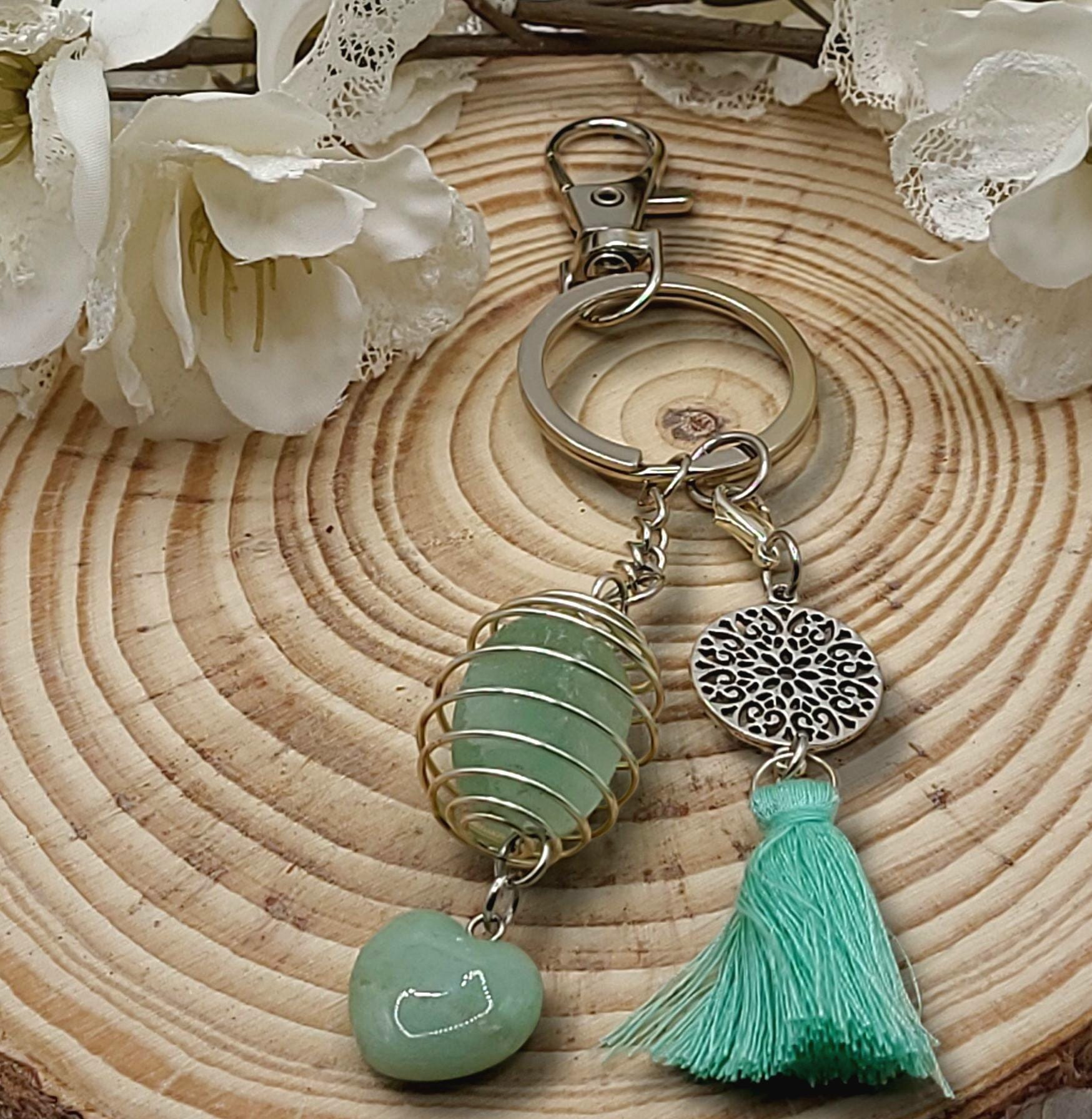 Crystal Cage Keychain: Gemstone Tassel Keyring - Tree of Life Charm