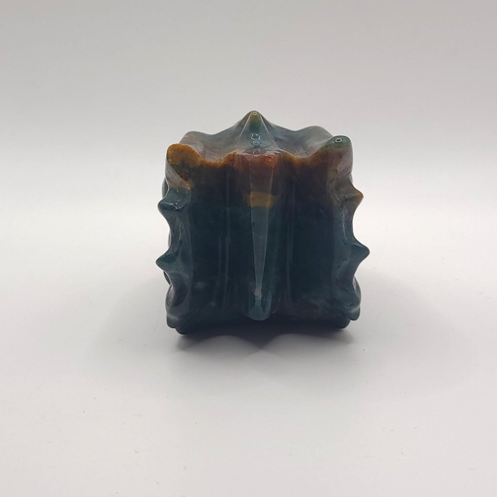 Ocean Jasper Dragon Skull Carving  Orbicular Crystal Collector Piece  Gothic Home Décor