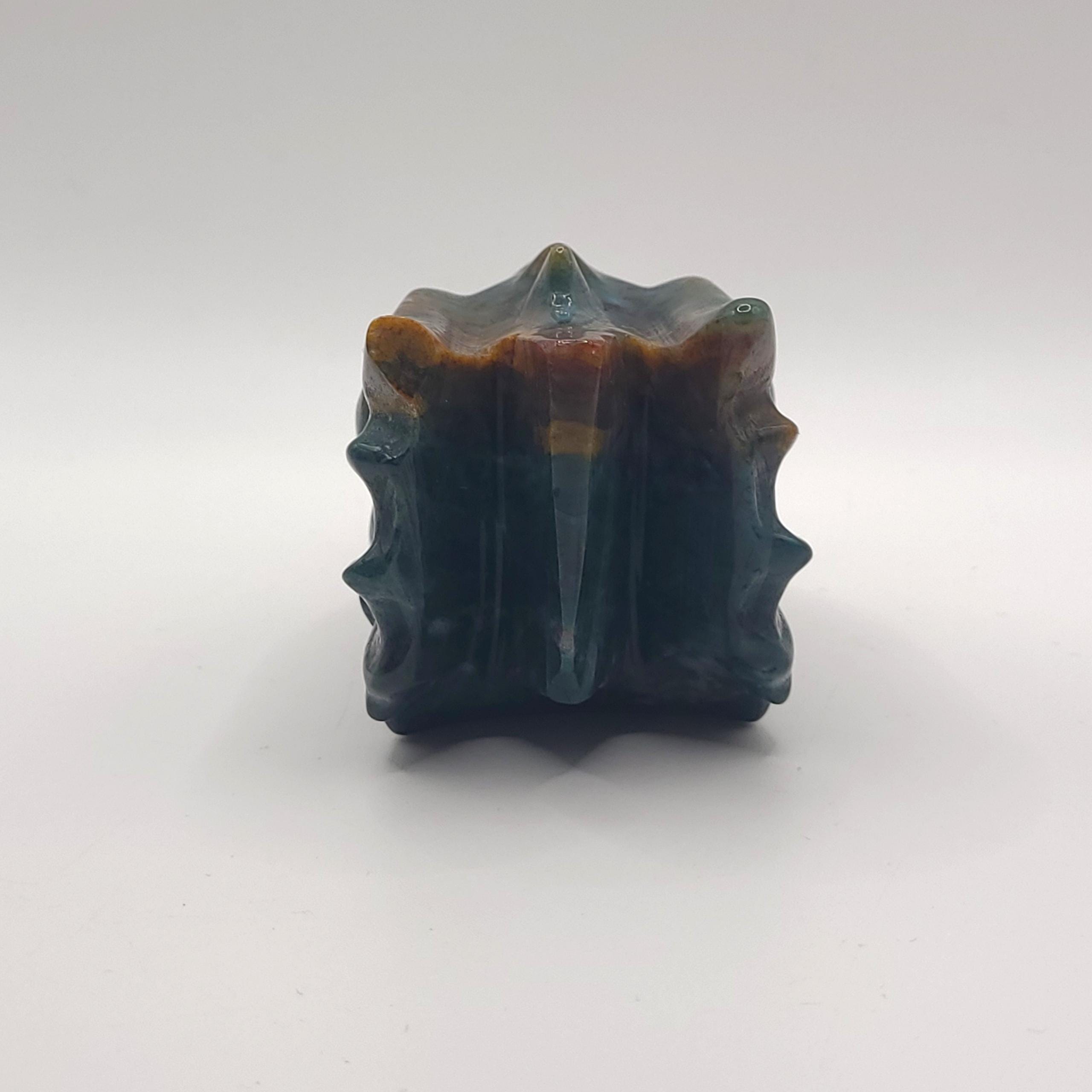 Ocean Jasper Dragon Skull Carving  Orbicular Crystal Collector Piece  Gothic Home Décor