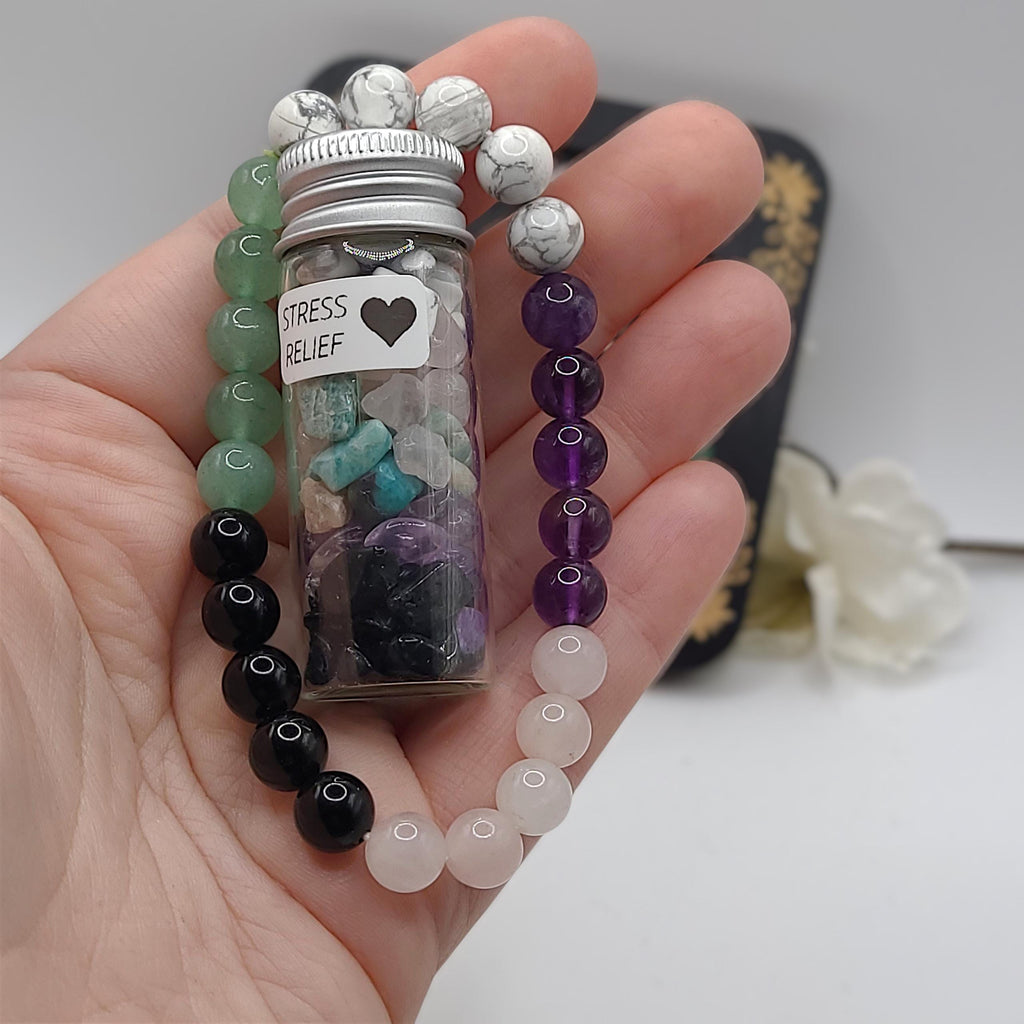 Handmade Intention Bracelet Set  Crystal Chip Jar, Lucky Money, Stress Relief, Bad Bitch vibes