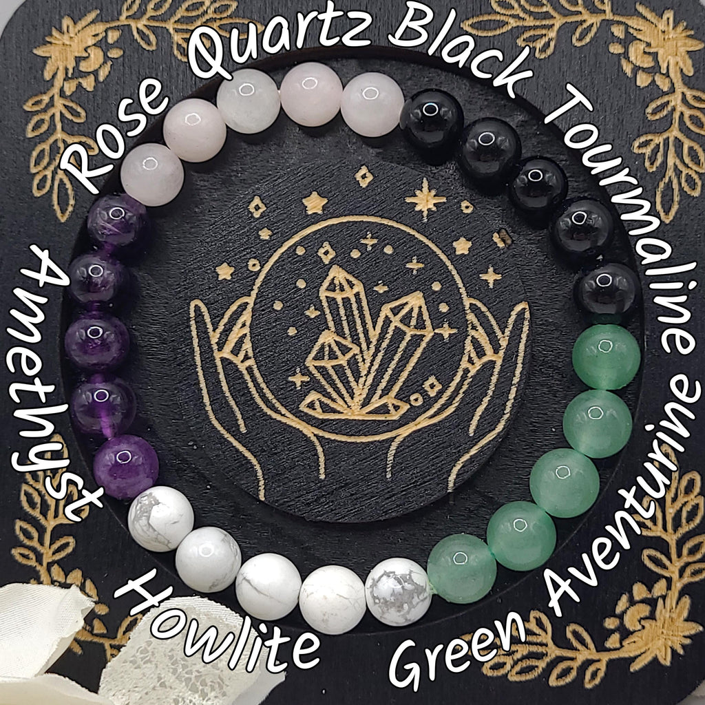 Handmade Intention Bracelet Set  Crystal Chip Jar, Lucky Money, Stress Relief, Bad Bitch vibes