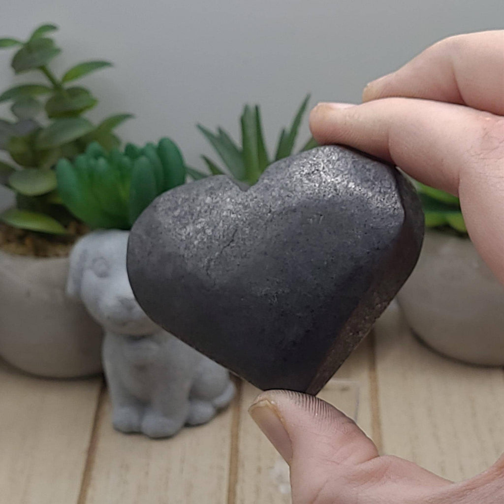 Polished Shungite Heart Crystal  Protection, Grounding, Cleansing Stone