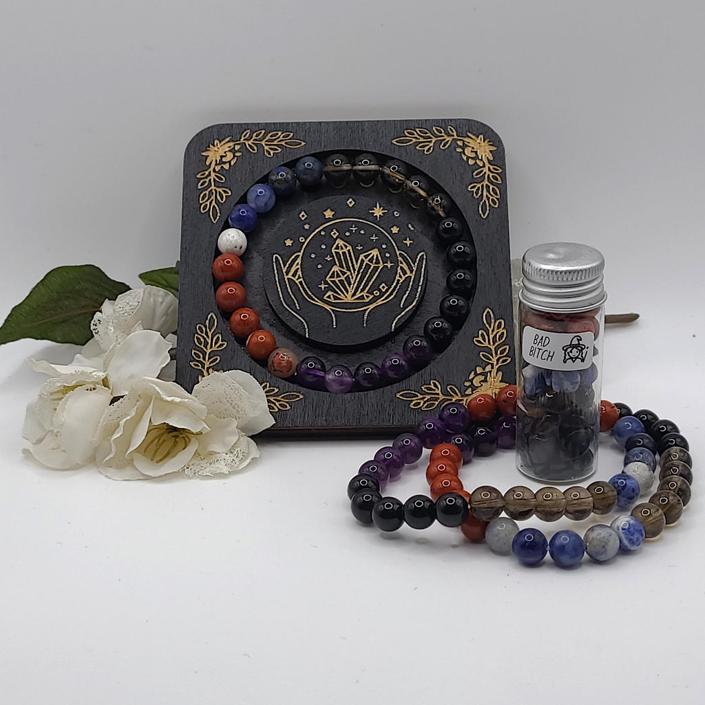 Handmade Intention Bracelet Set  Crystal Chip Jar, Lucky Money, Stress Relief, Bad Bitch vibes