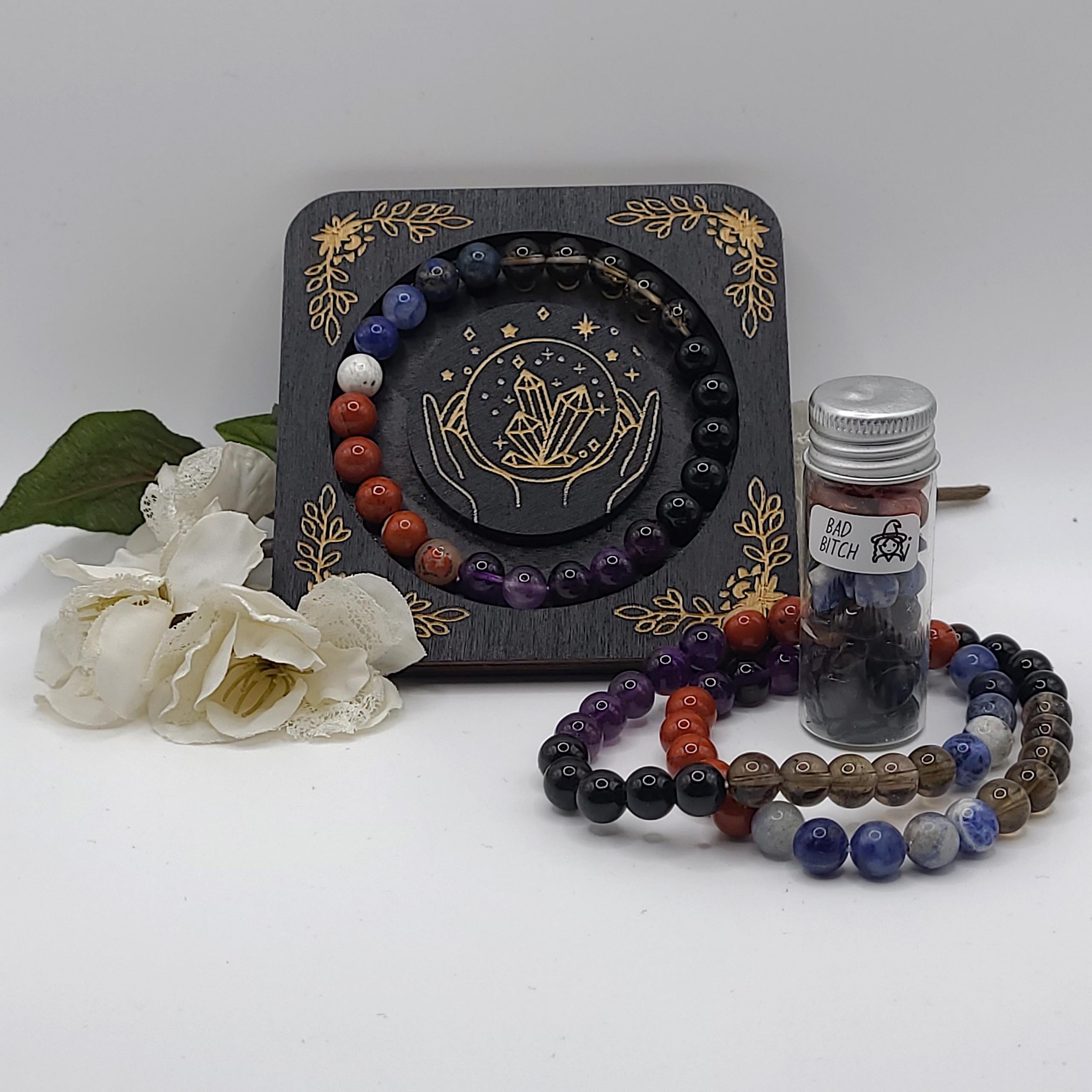 Handmade Intention Bracelet Set  Crystal Chip Jar, Lucky Money, Stress Relief, Bad Bitch vibes