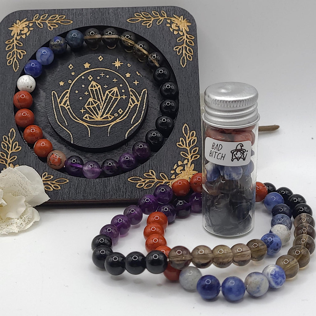 Handmade Intention Bracelet Set  Crystal Chip Jar, Lucky Money, Stress Relief, Bad Bitch vibes