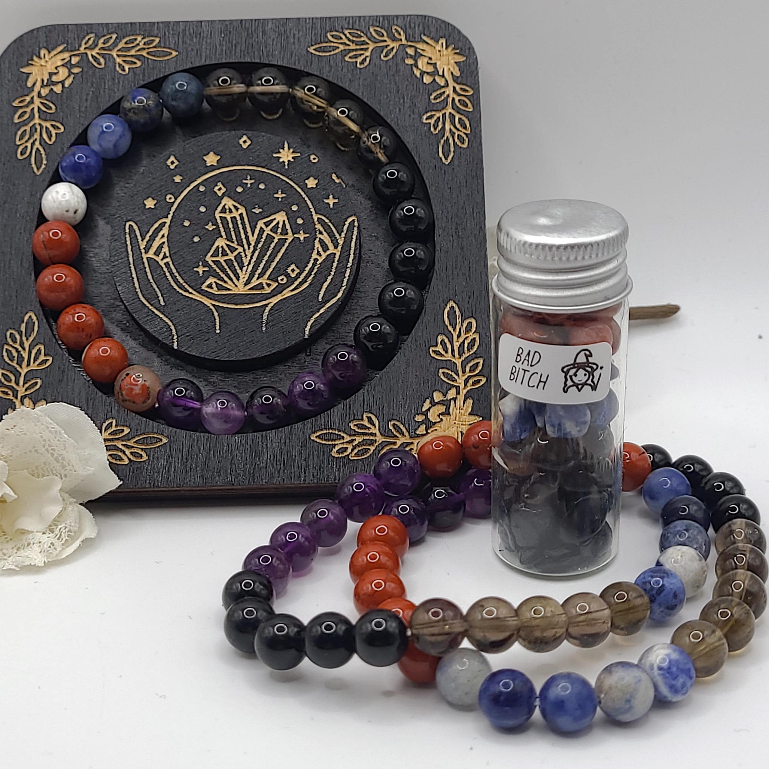 Handmade Intention Bracelet Set  Crystal Chip Jar, Lucky Money, Stress Relief, Bad Bitch vibes