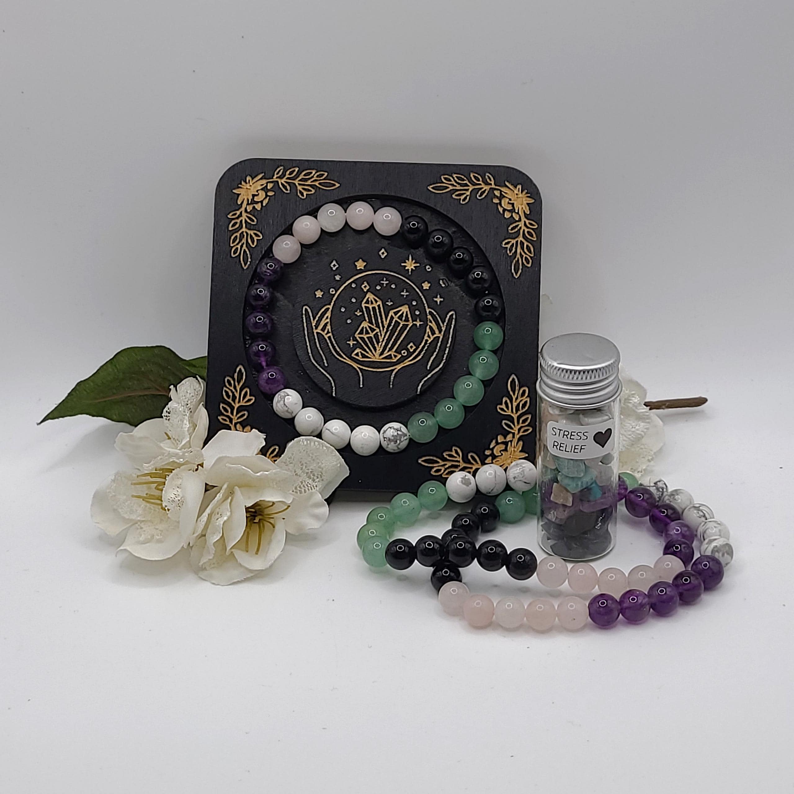 Handmade Intention Bracelet Set  Crystal Chip Jar, Lucky Money, Stress Relief, Bad Bitch vibes