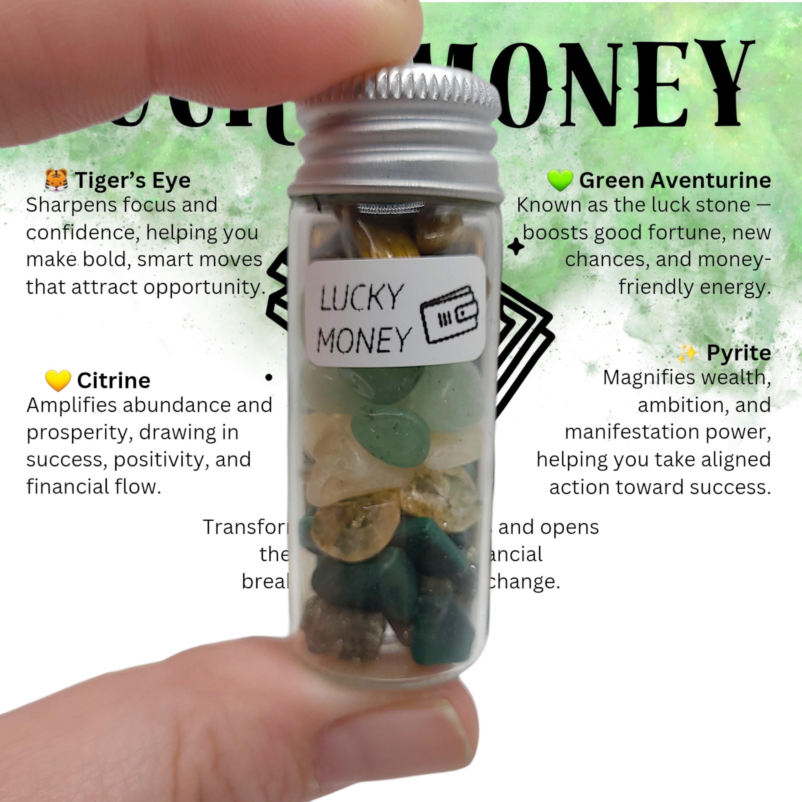 Handmade Intention Bracelet Set  Crystal Chip Jar, Lucky Money, Stress Relief, Bad Bitch vibes