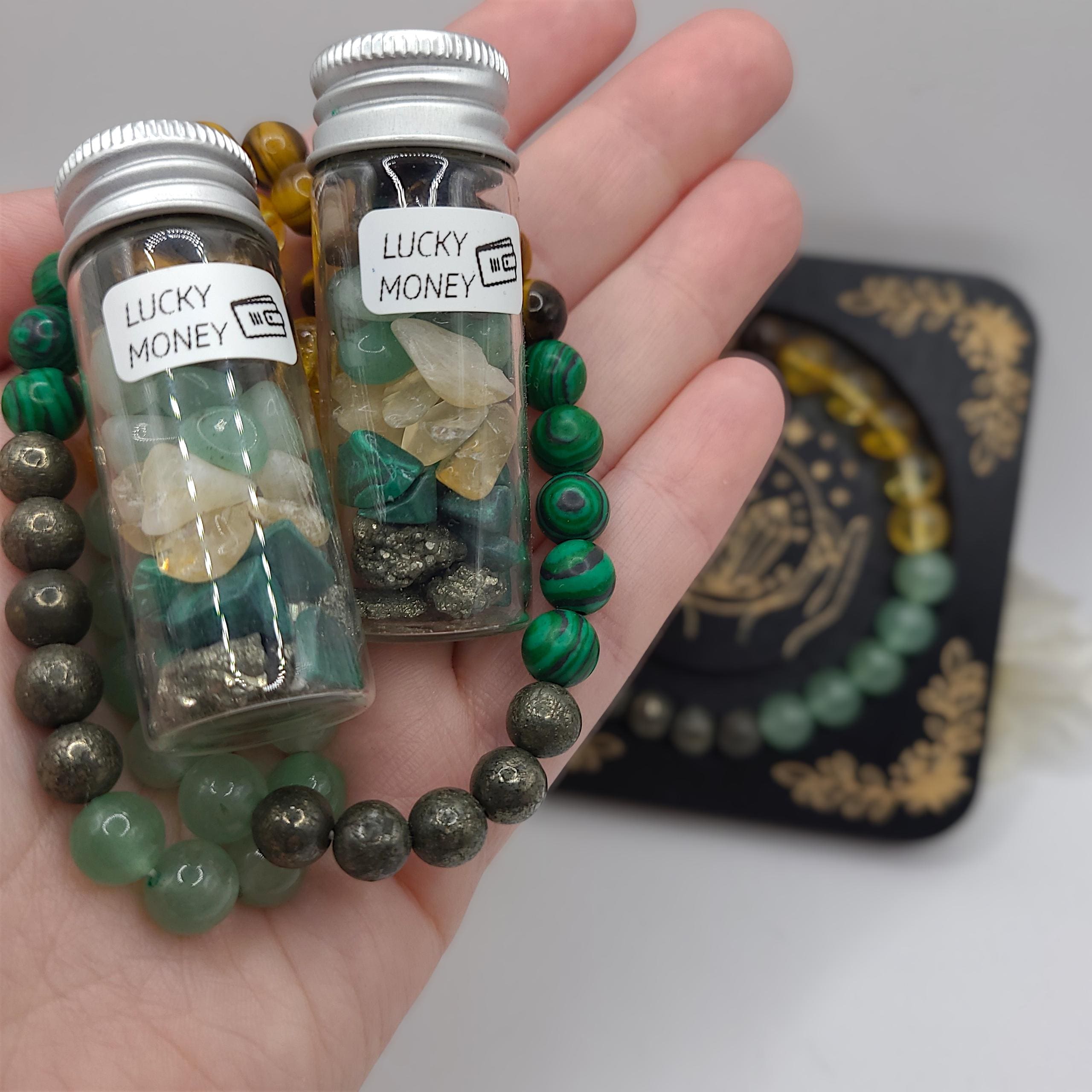 Handmade Intention Bracelet Set  Crystal Chip Jar, Lucky Money, Stress Relief, Bad Bitch vibes