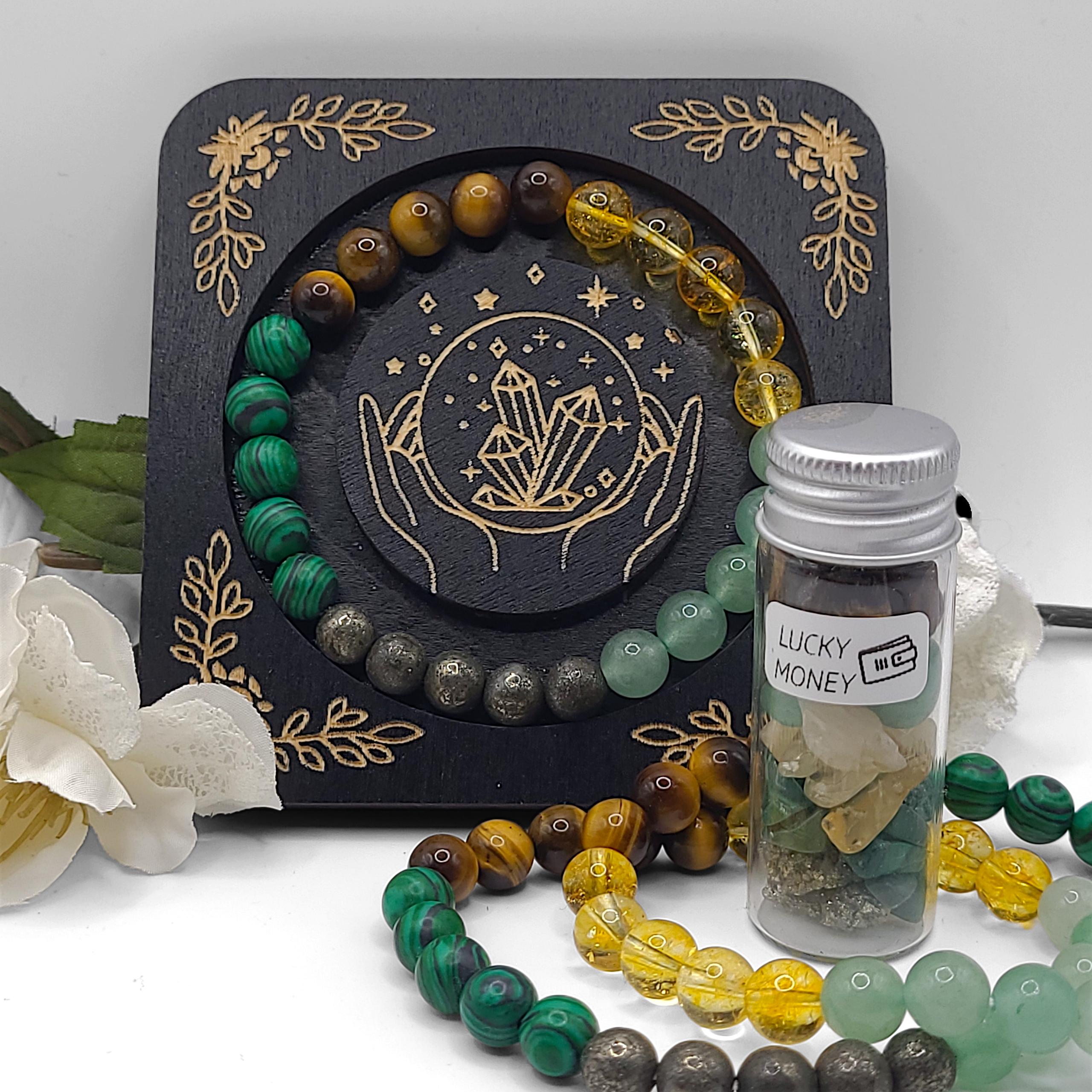 Handmade Intention Bracelet Set  Crystal Chip Jar, Lucky Money, Stress Relief, Bad Bitch vibes