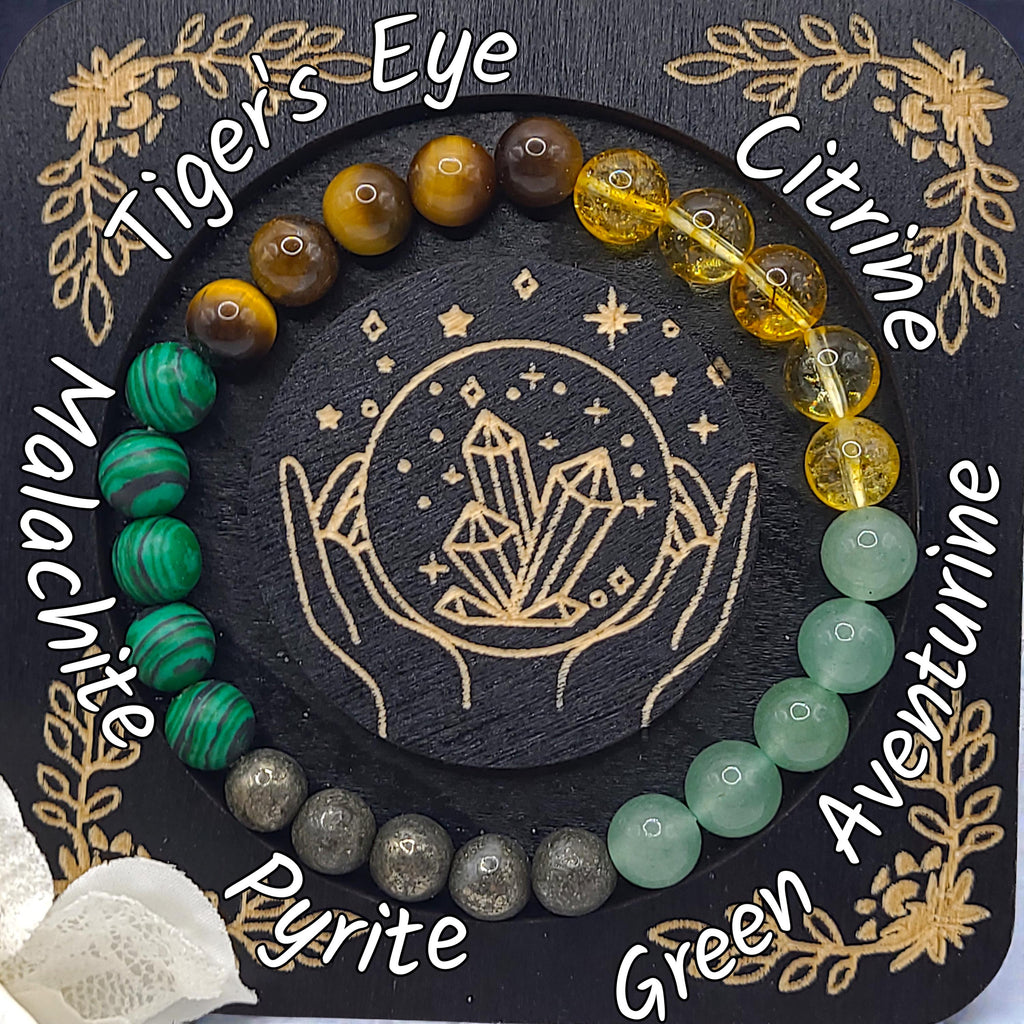 Handmade Intention Bracelet Set  Crystal Chip Jar, Lucky Money, Stress Relief, Bad Bitch vibes