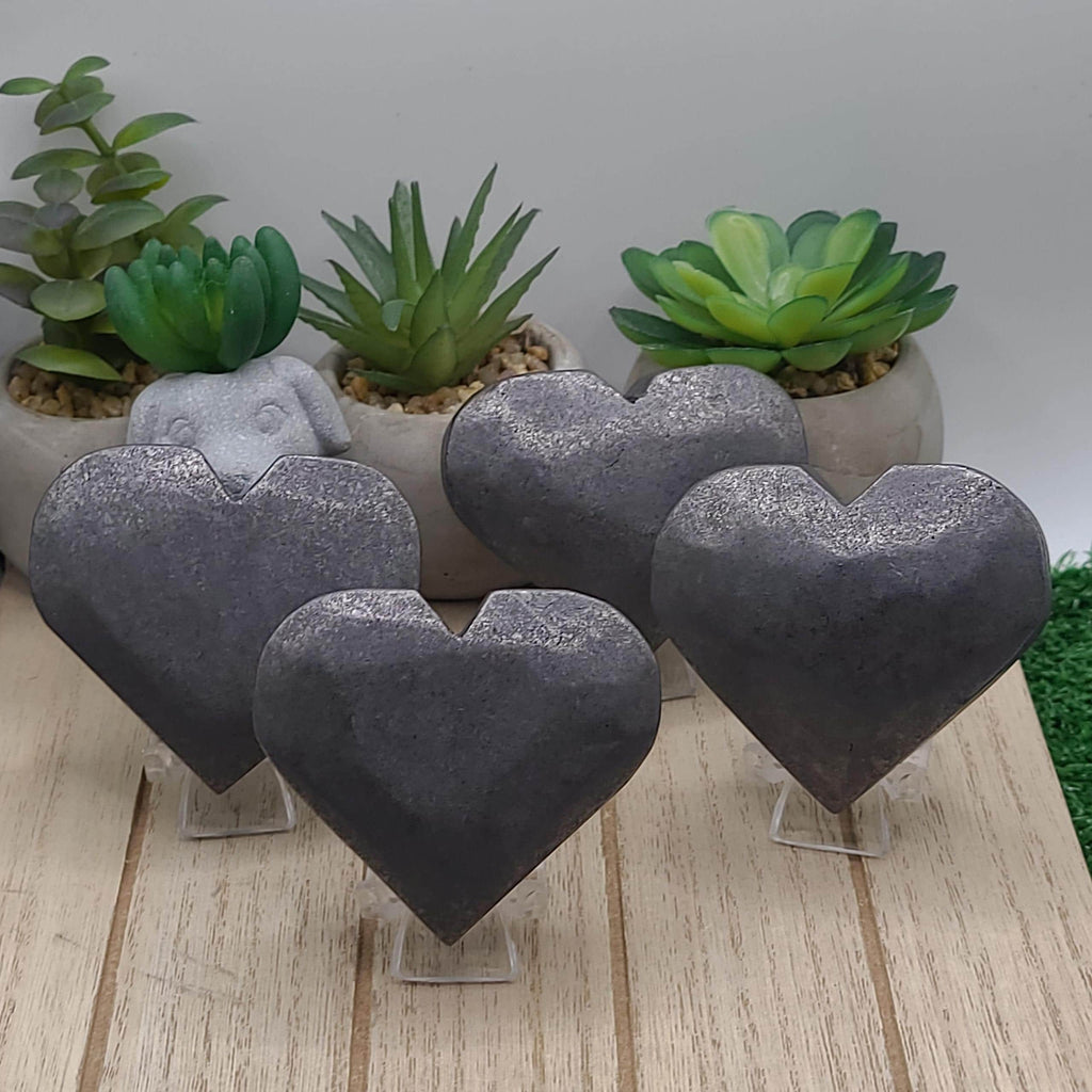 Polished Shungite Heart Crystal  Protection, Grounding, Cleansing Stone