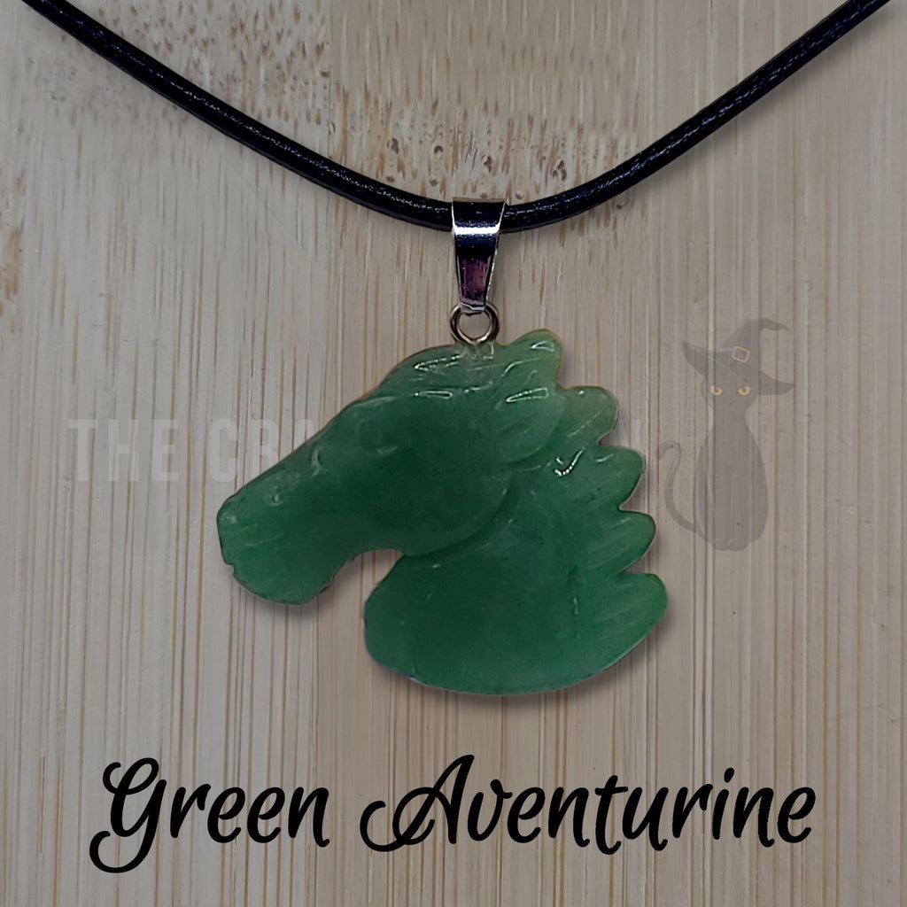 Crystal Horse Pendant Necklace: Black Cord, Gemstone Charm