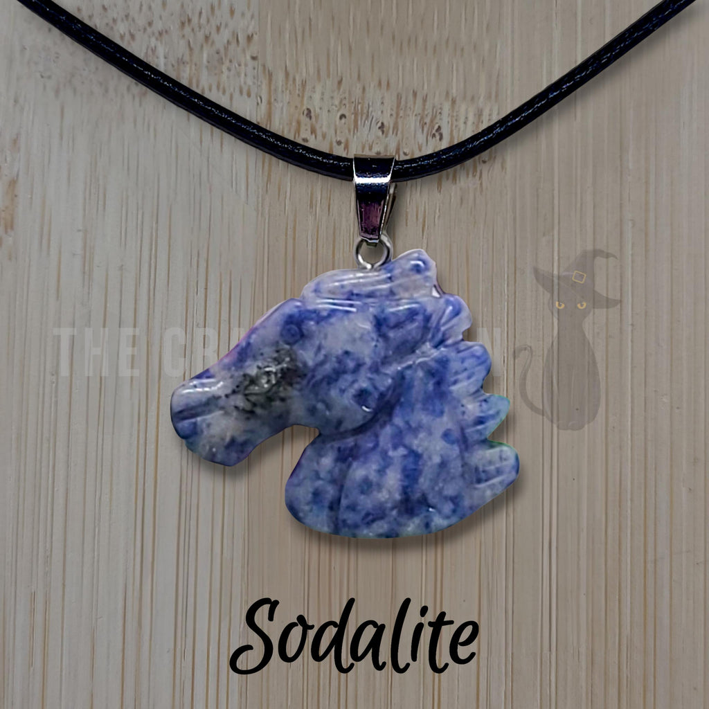 Crystal Horse Pendant Necklace: Black Cord, Gemstone Charm