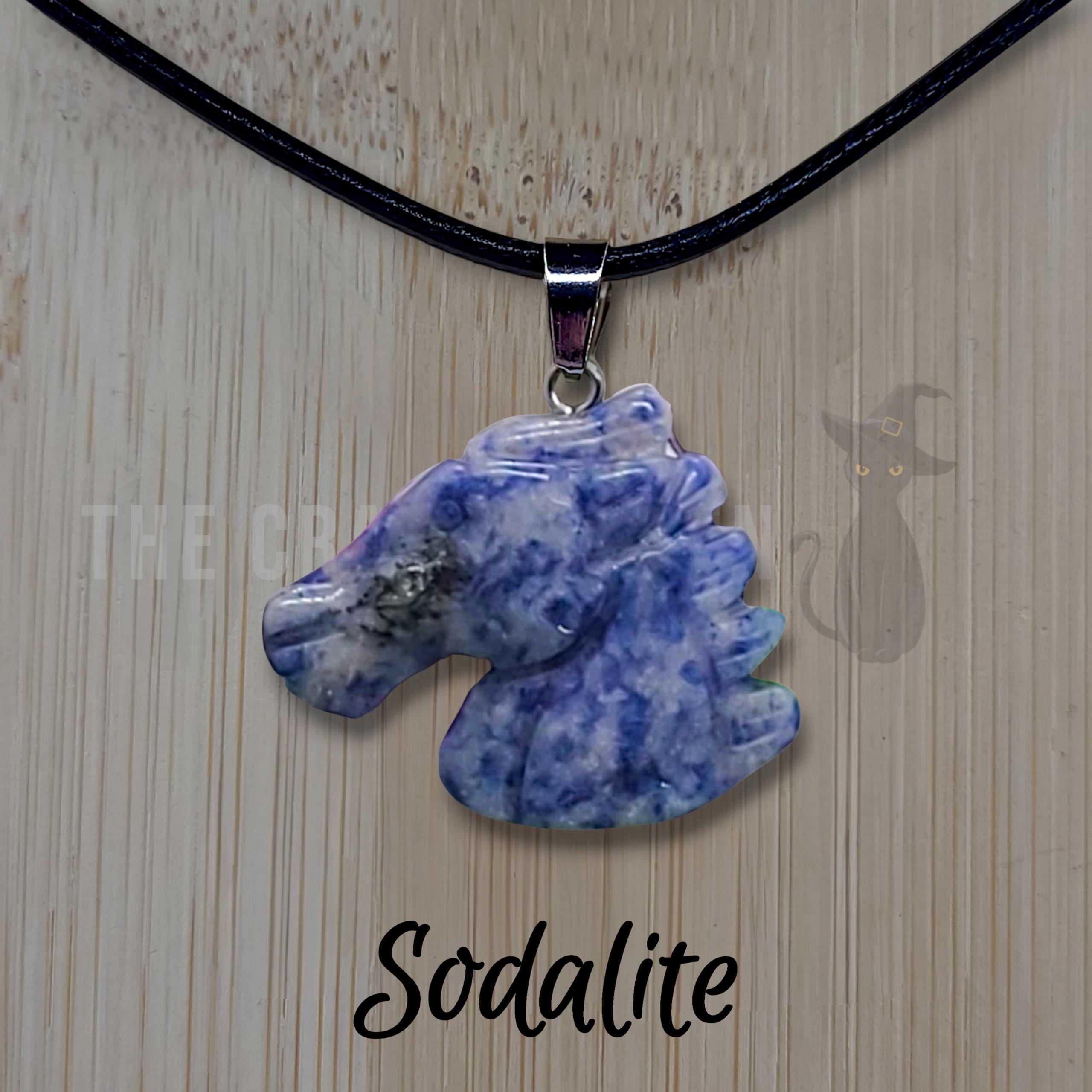 Crystal Horse Pendant Necklace: Black Cord, Gemstone Charm