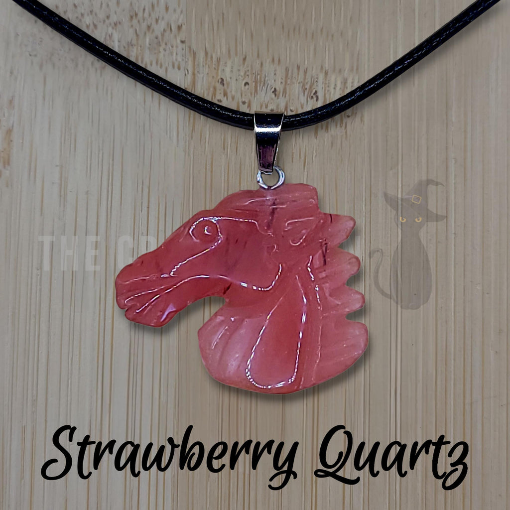 Crystal Horse Pendant Necklace: Black Cord, Gemstone Charm